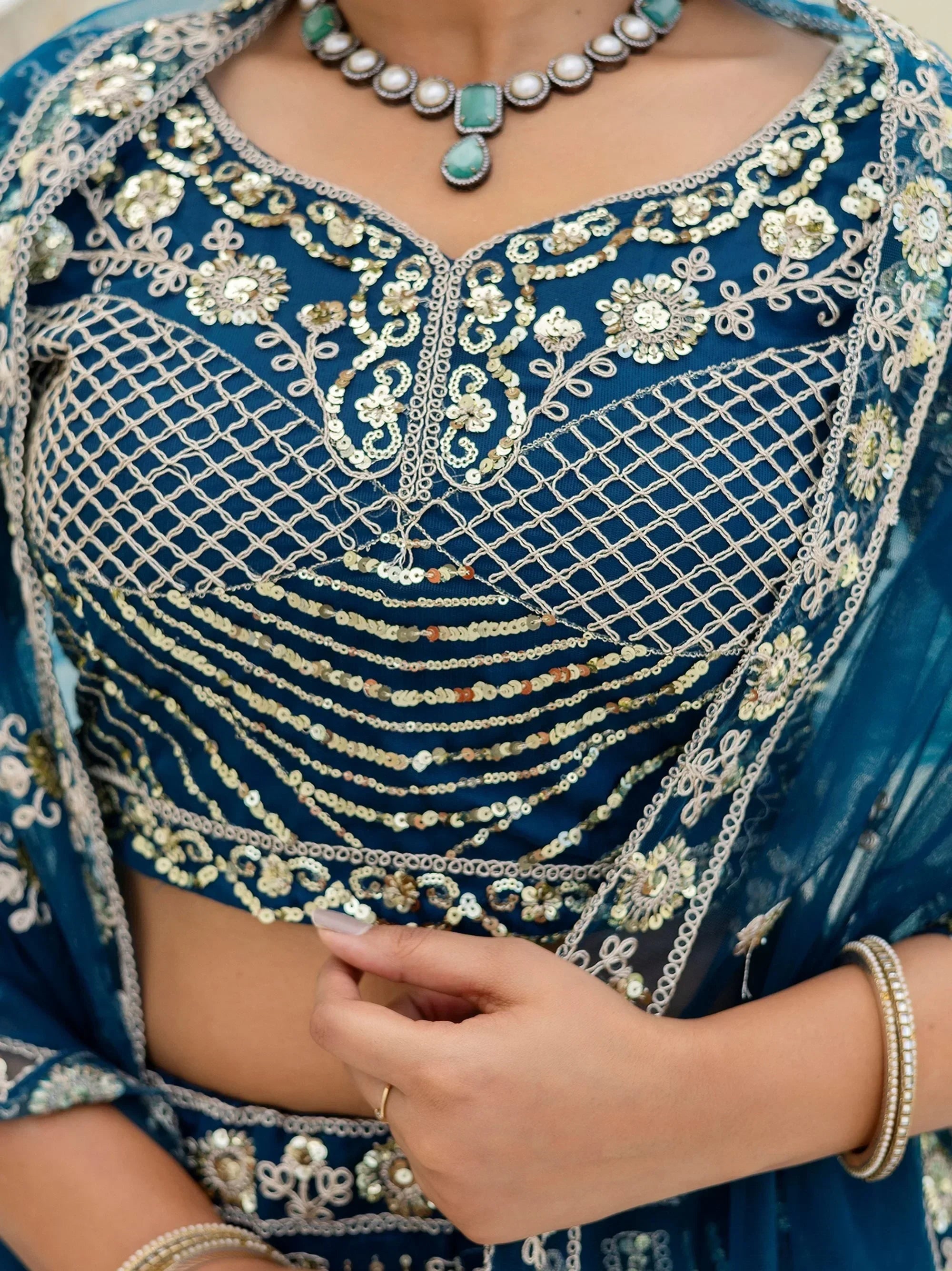 Blue Amazing Sequins Embroidered Net Party Wear Lehenga Choli