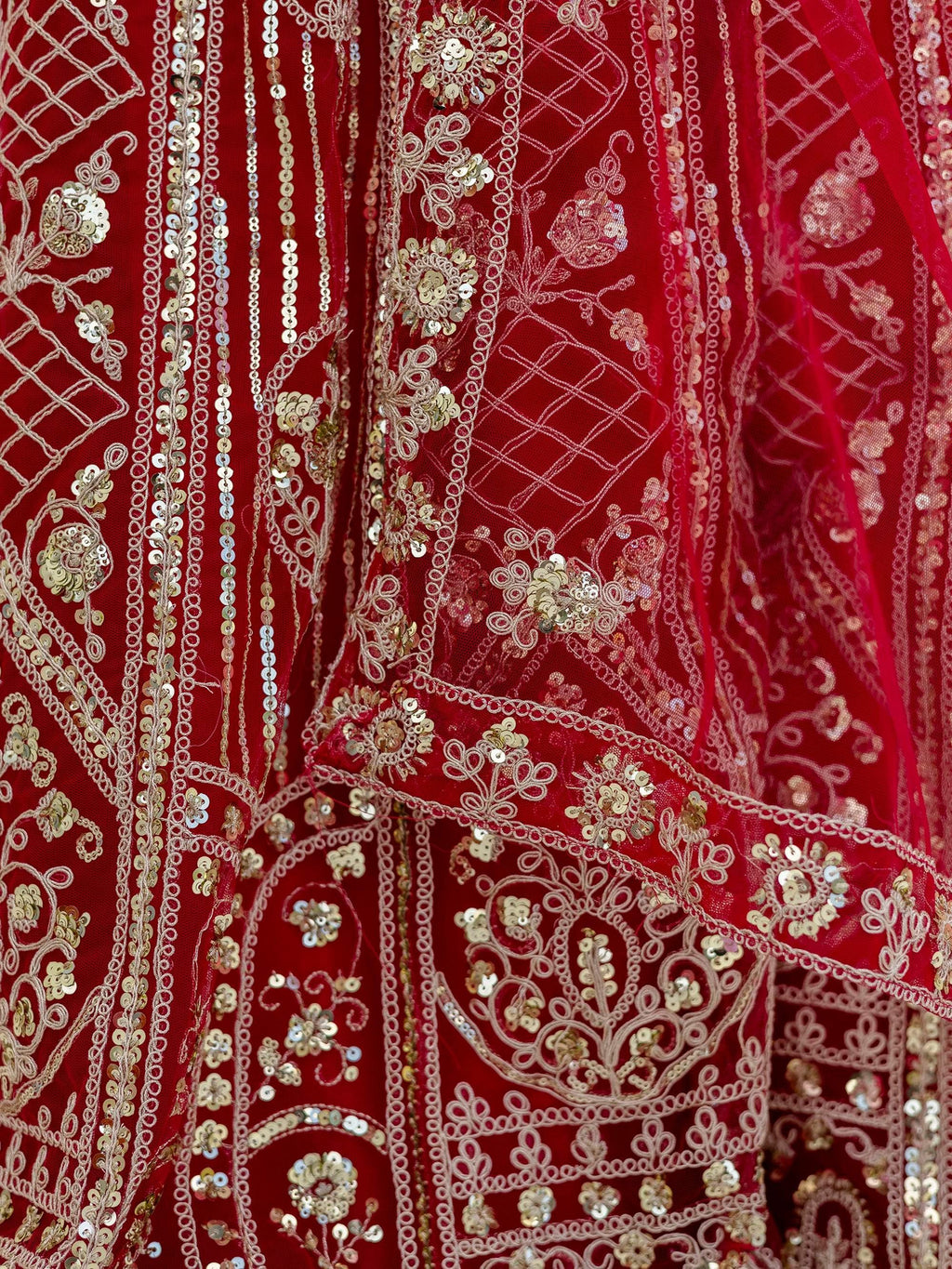 Red Amazing Sequins Embroidered Net Party Wear Lehenga Choli
