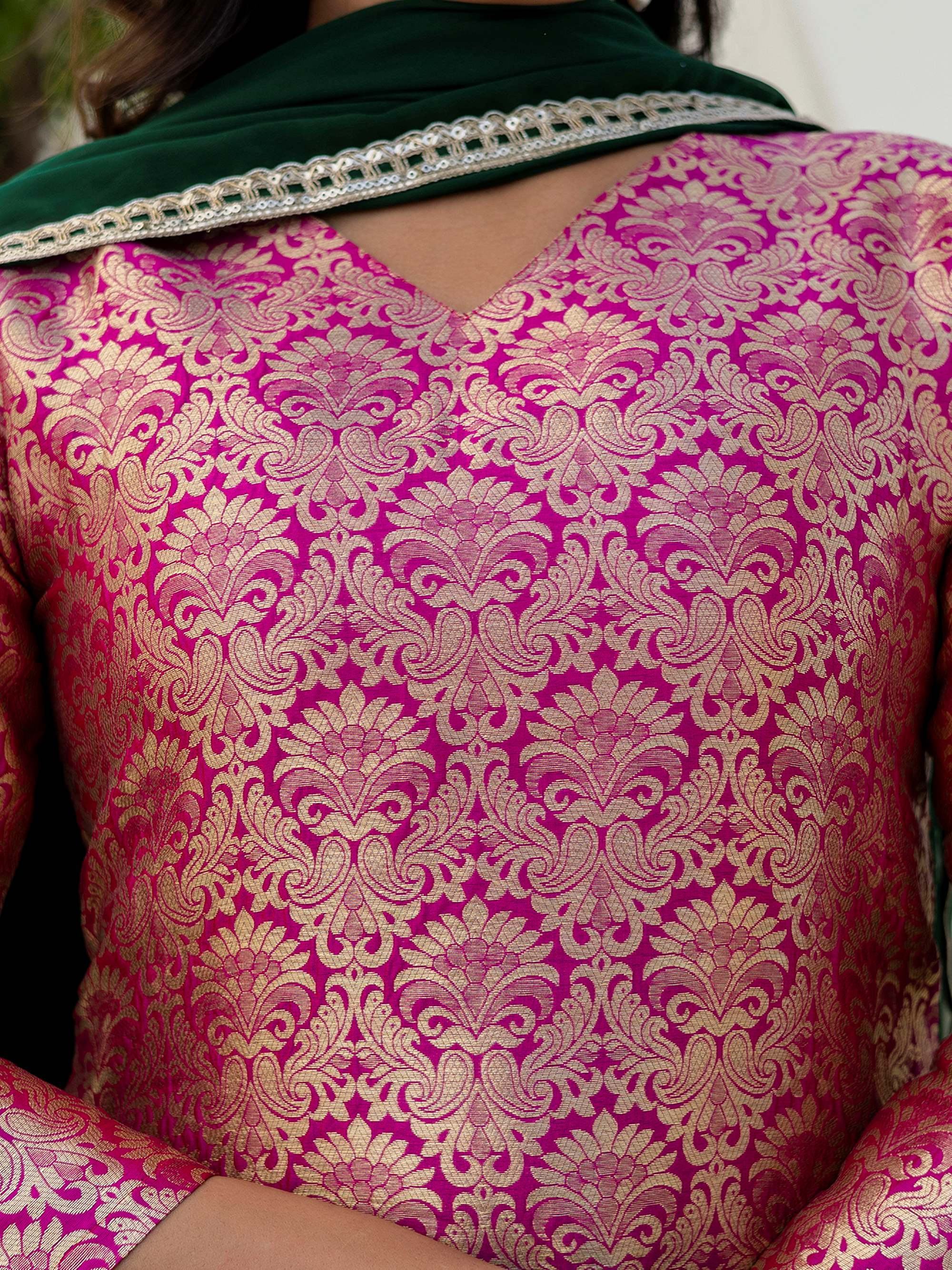 Pink Captivating Zari Weaving Jacquard Festive Wear Palazzo Suit