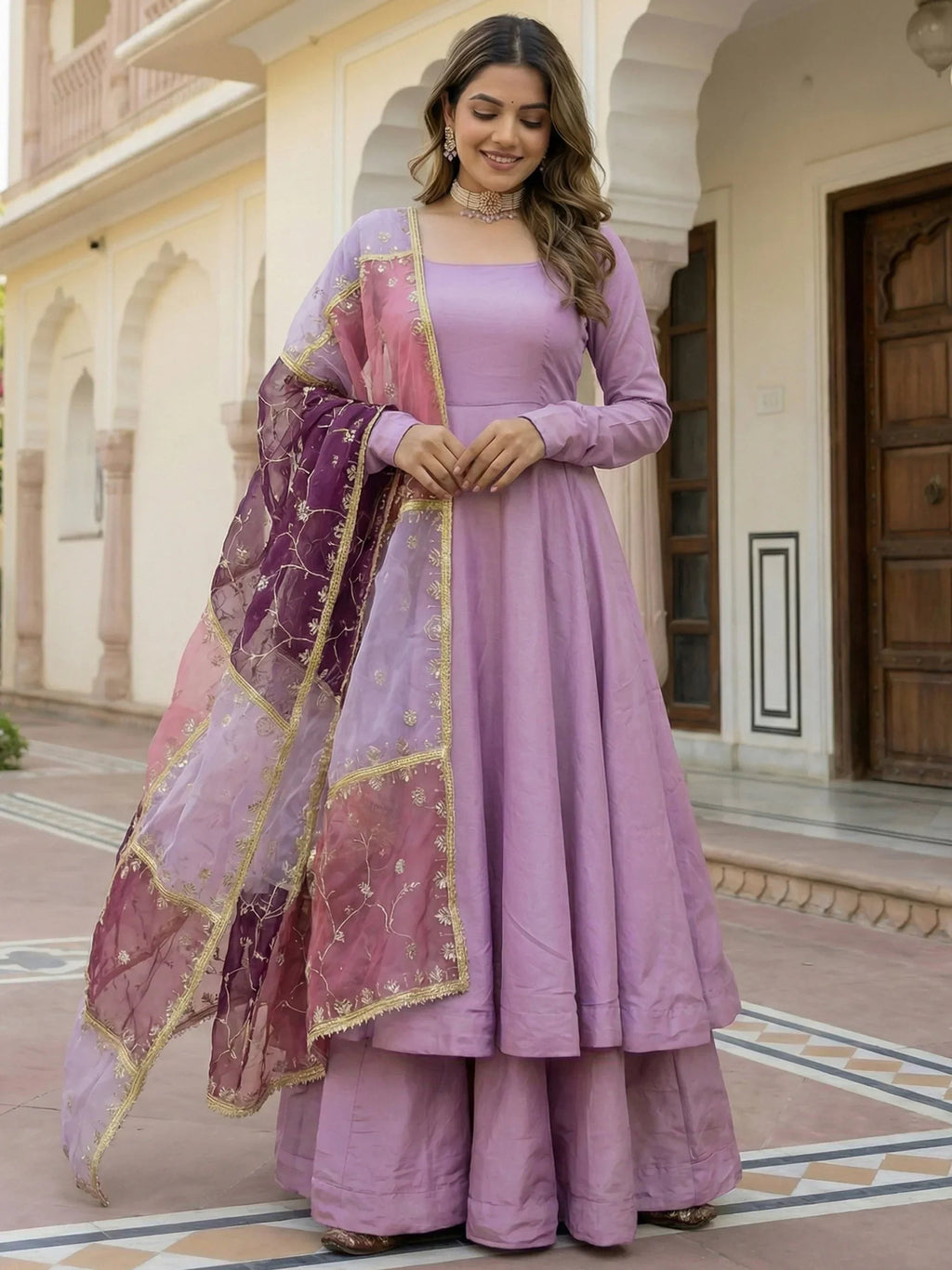 Pink Superb Silk Festive Wear Palazzo Suit With Sequins Dupatta