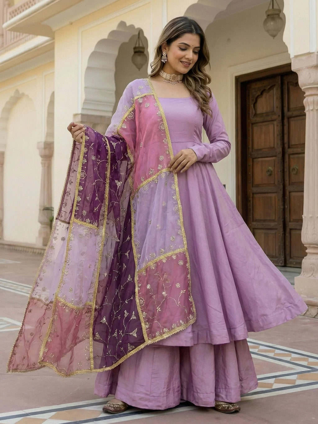 Pink Superb Silk Festive Wear Palazzo Suit With Sequins Dupatta