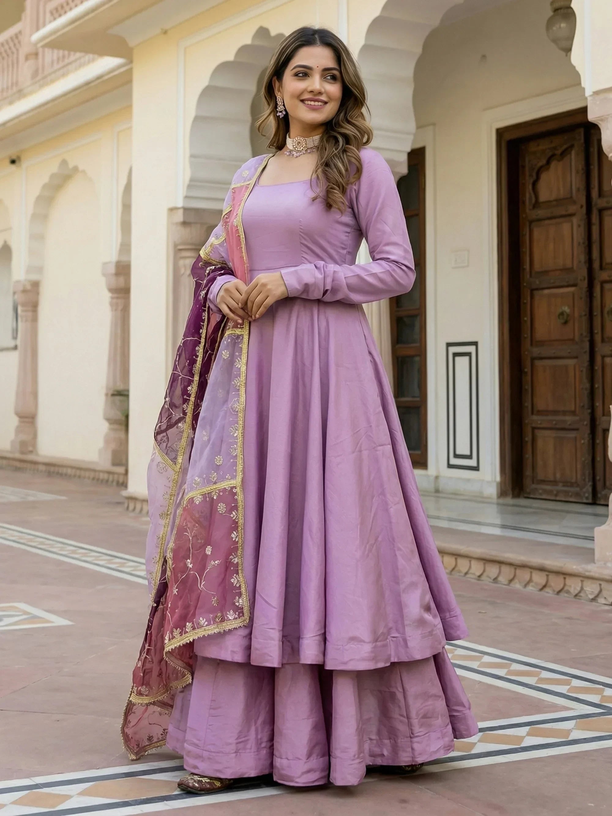 Pink Superb Silk Festive Wear Palazzo Suit With Sequins Dupatta