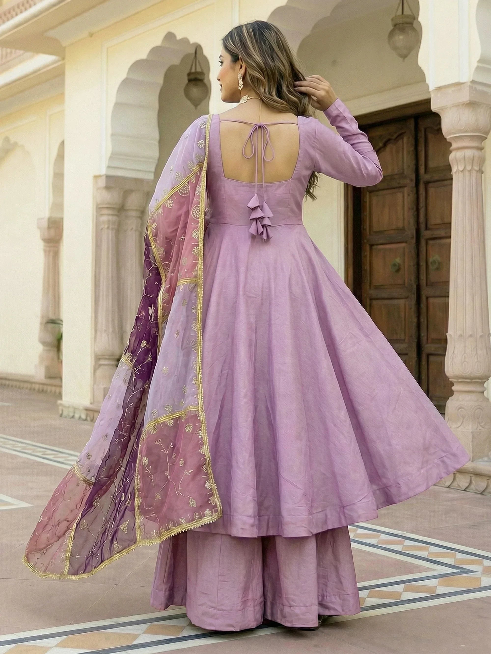 Pink Superb Silk Festive Wear Palazzo Suit With Sequins Dupatta
