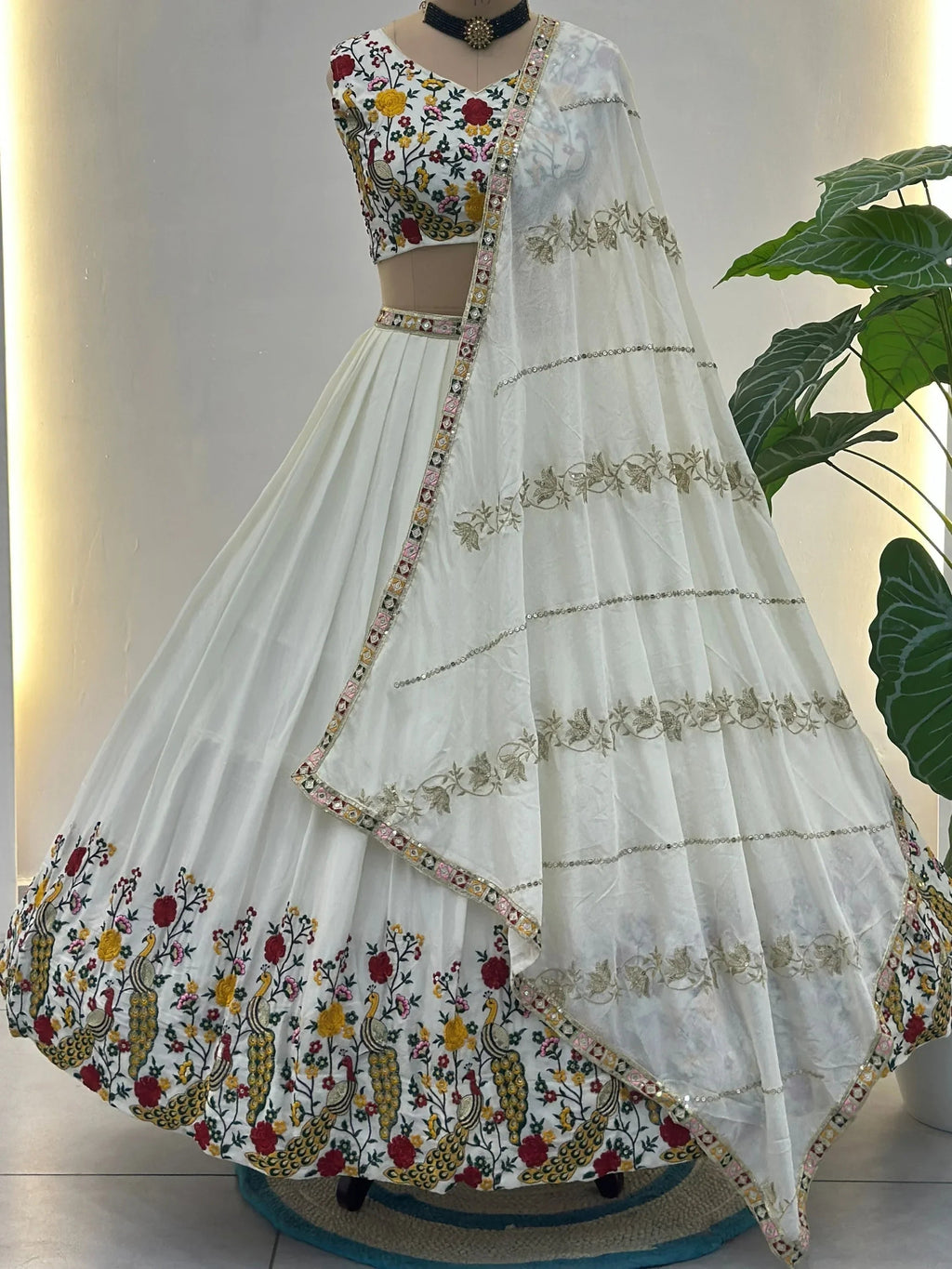 Fantastic Off-White Embroidered Net Wedding Wear Lehenga Choli