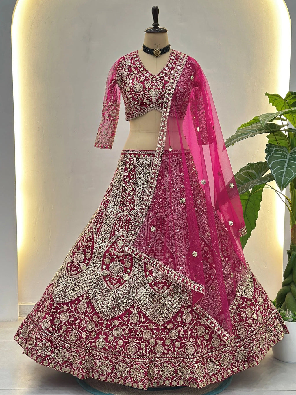 Pink Notable Sea Sequins Net Reception Wear Lehenga Choli