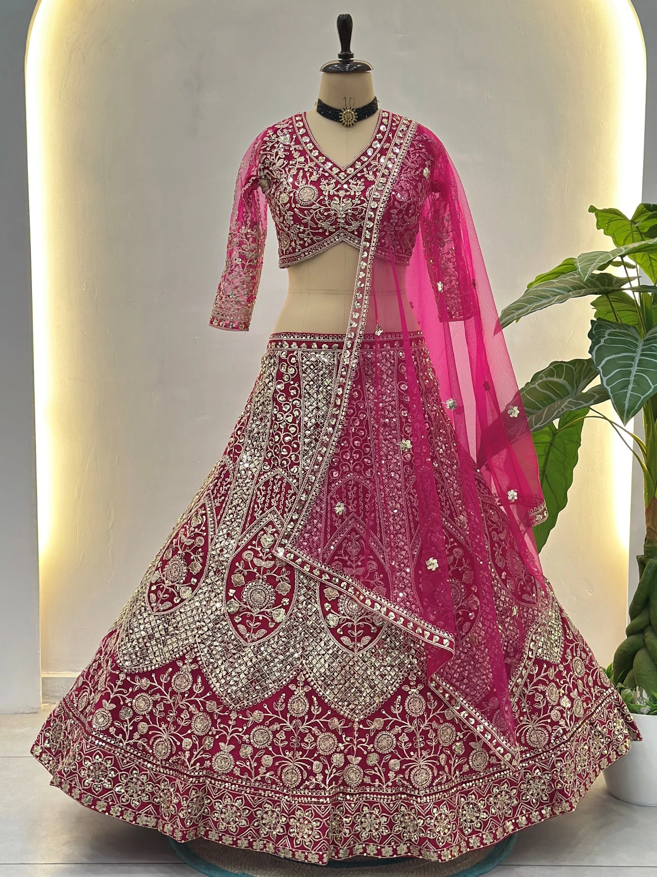 Pink Notable Sea Sequins Net Reception Wear Lehenga Choli