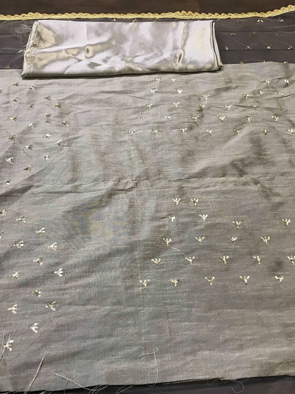 Tantalizing Grey Net Sequins Function Wear Saree With Blouse
