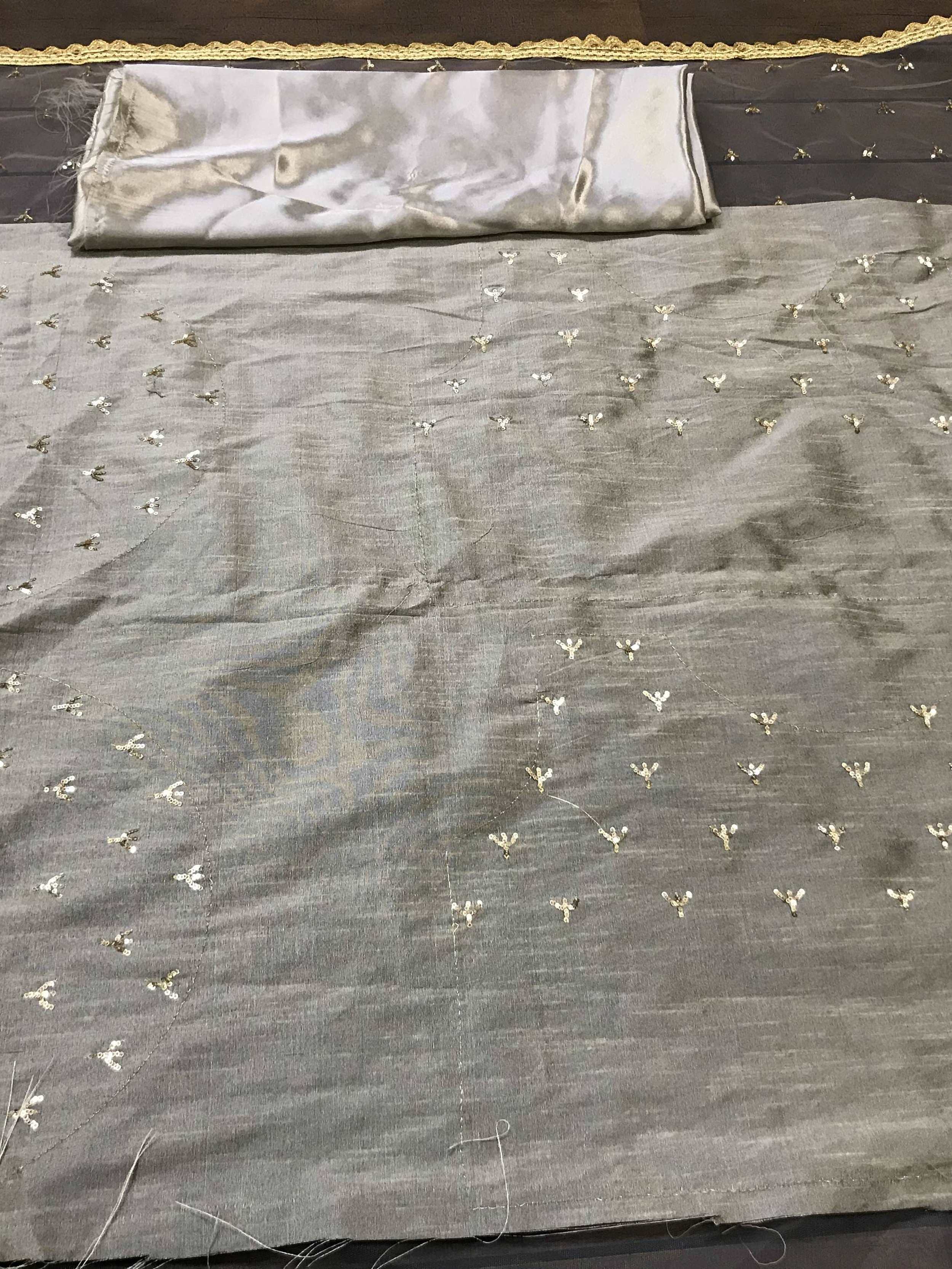 Tantalizing Grey Net Sequins Function Wear Saree With Blouse