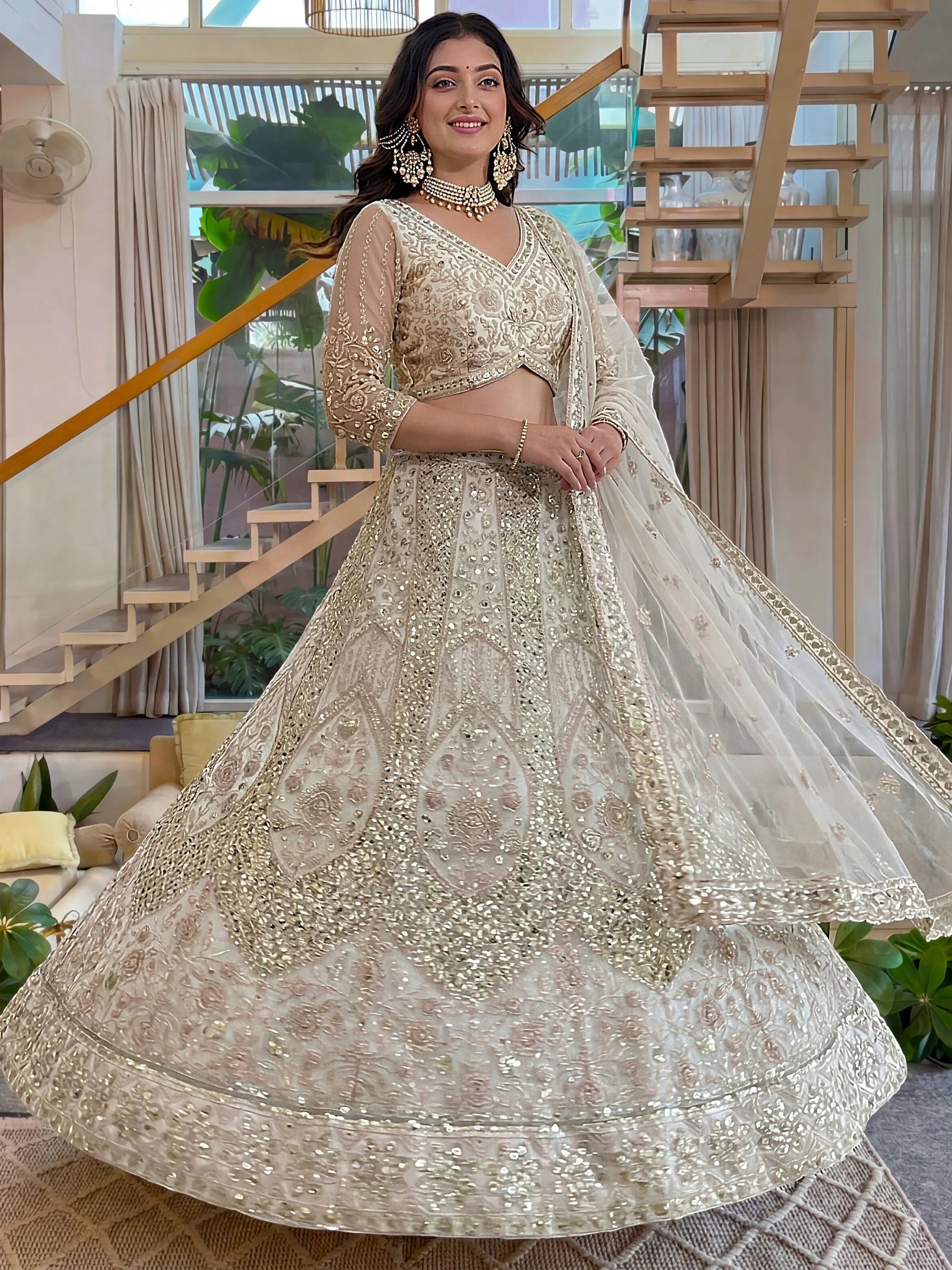 White Notable Sea Sequins Net Reception Wear Lehenga Choli