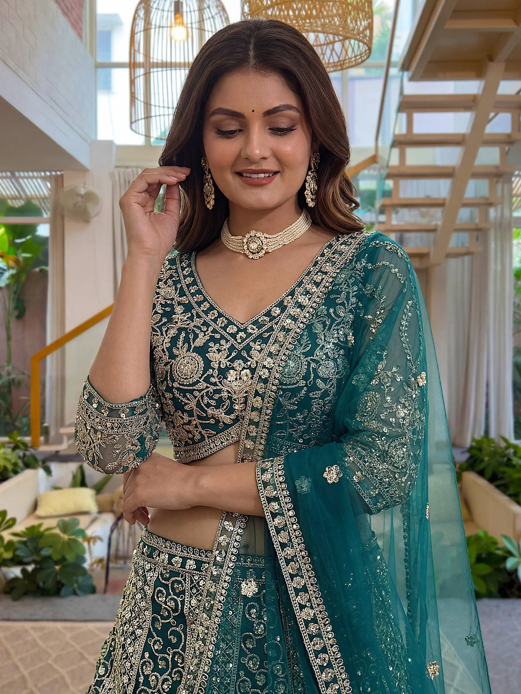 Sea Green Notable Sea Sequins Net Reception Wear Lehenga Choli