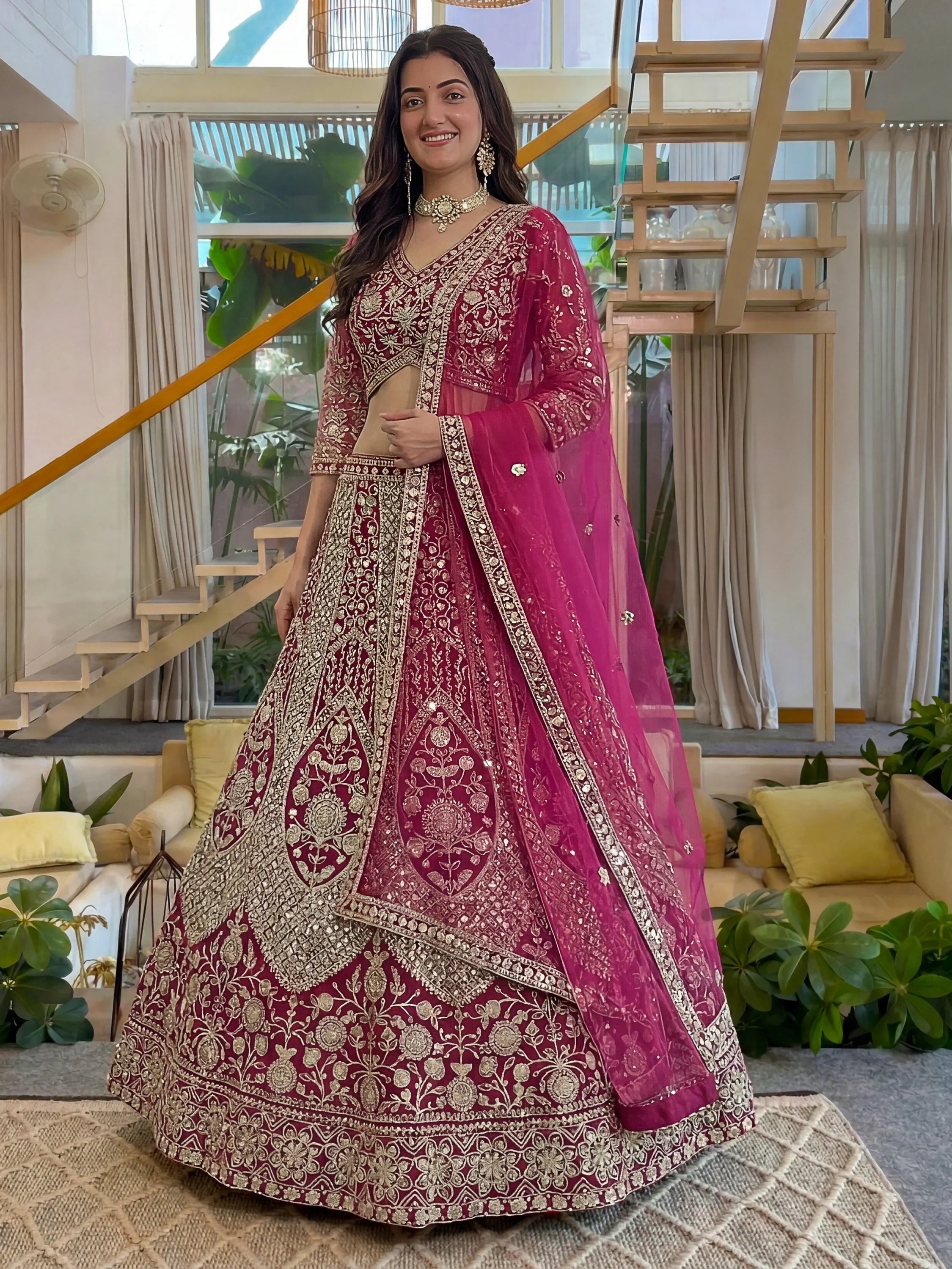 Pink Notable Sea Sequins Net Reception Wear Lehenga Choli