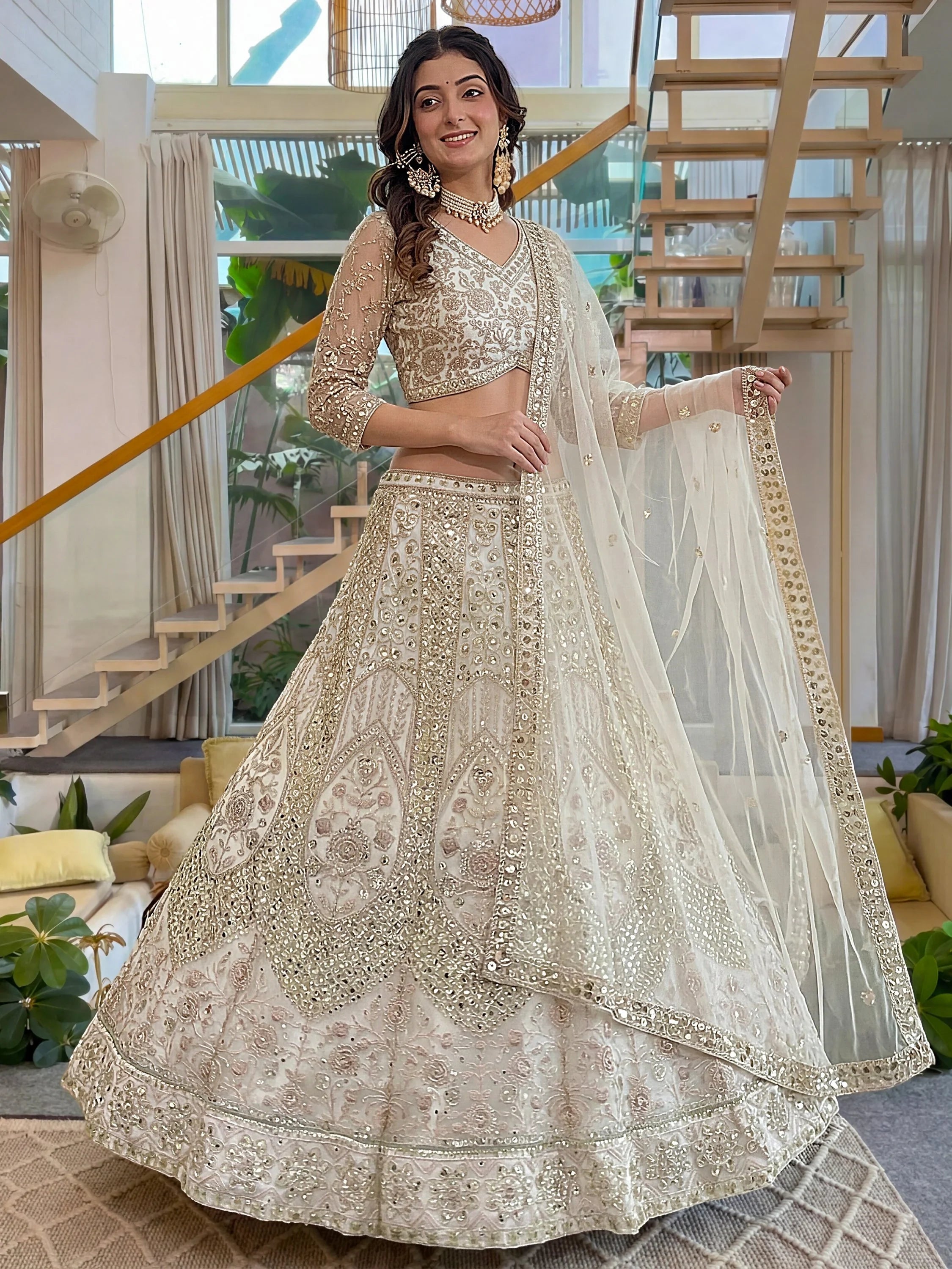 White Notable Sea Sequins Net Reception Wear Lehenga Choli