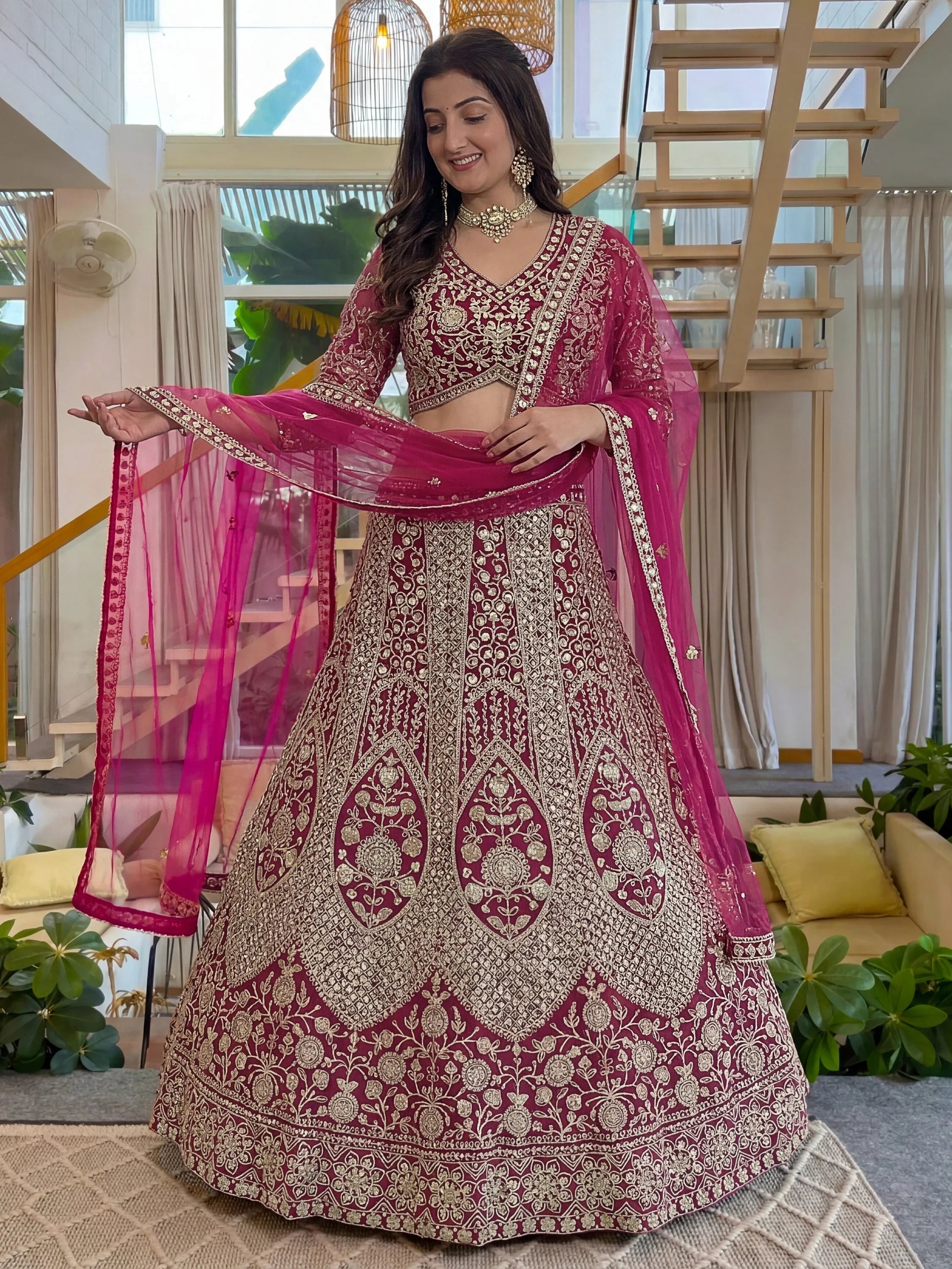 Pink Notable Sea Sequins Net Reception Wear Lehenga Choli