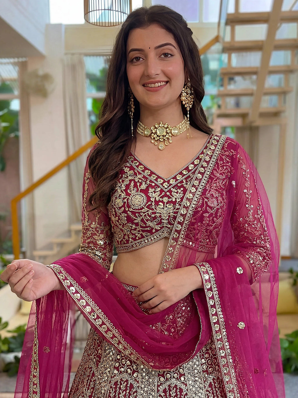 Pink Notable Sea Sequins Net Reception Wear Lehenga Choli