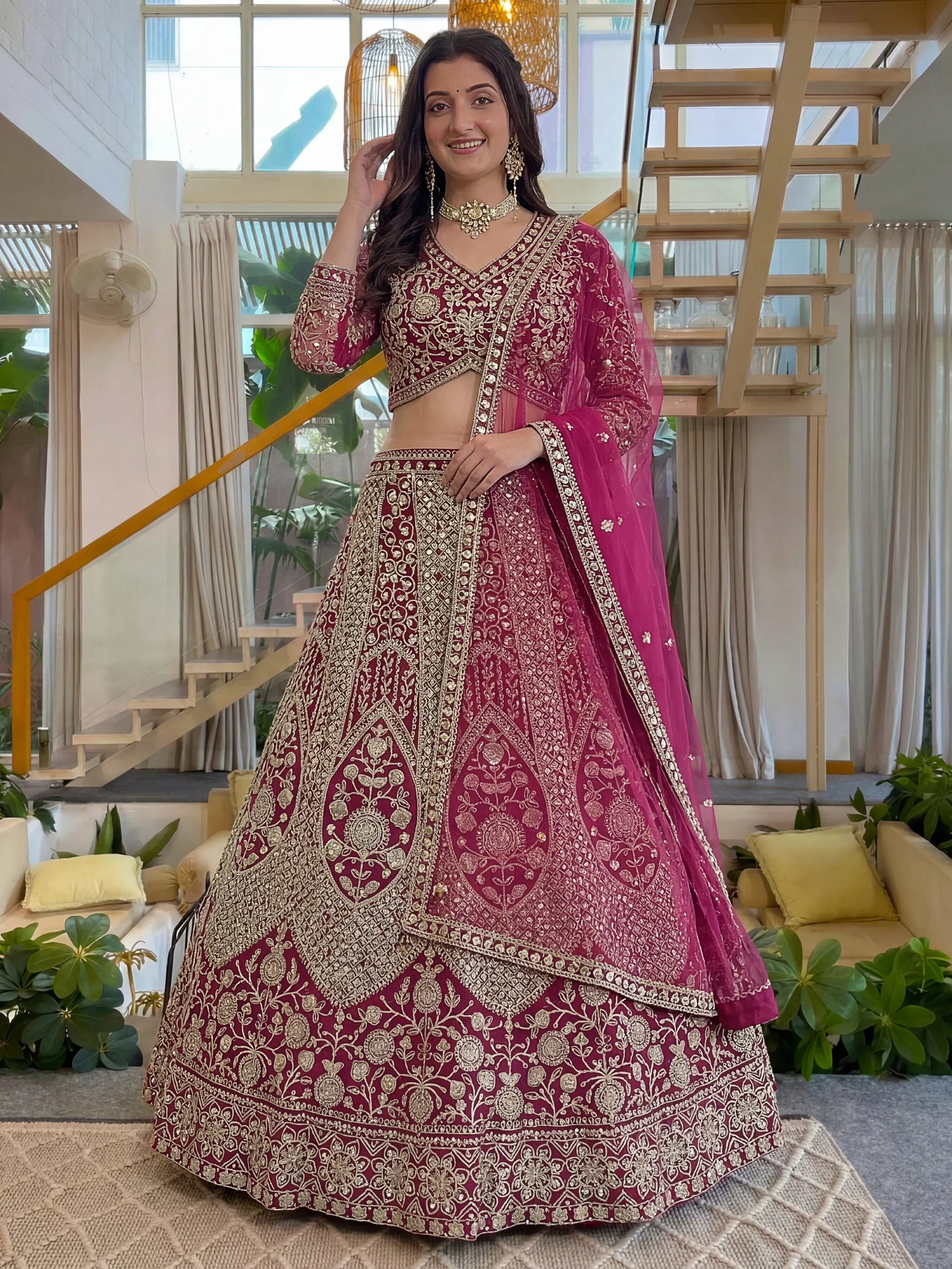 Pink Notable Sea Sequins Net Reception Wear Lehenga Choli