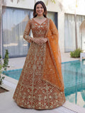 Orange Gorgeous Sequins Net Evening Wear Lehenga Choli With Dupatta
