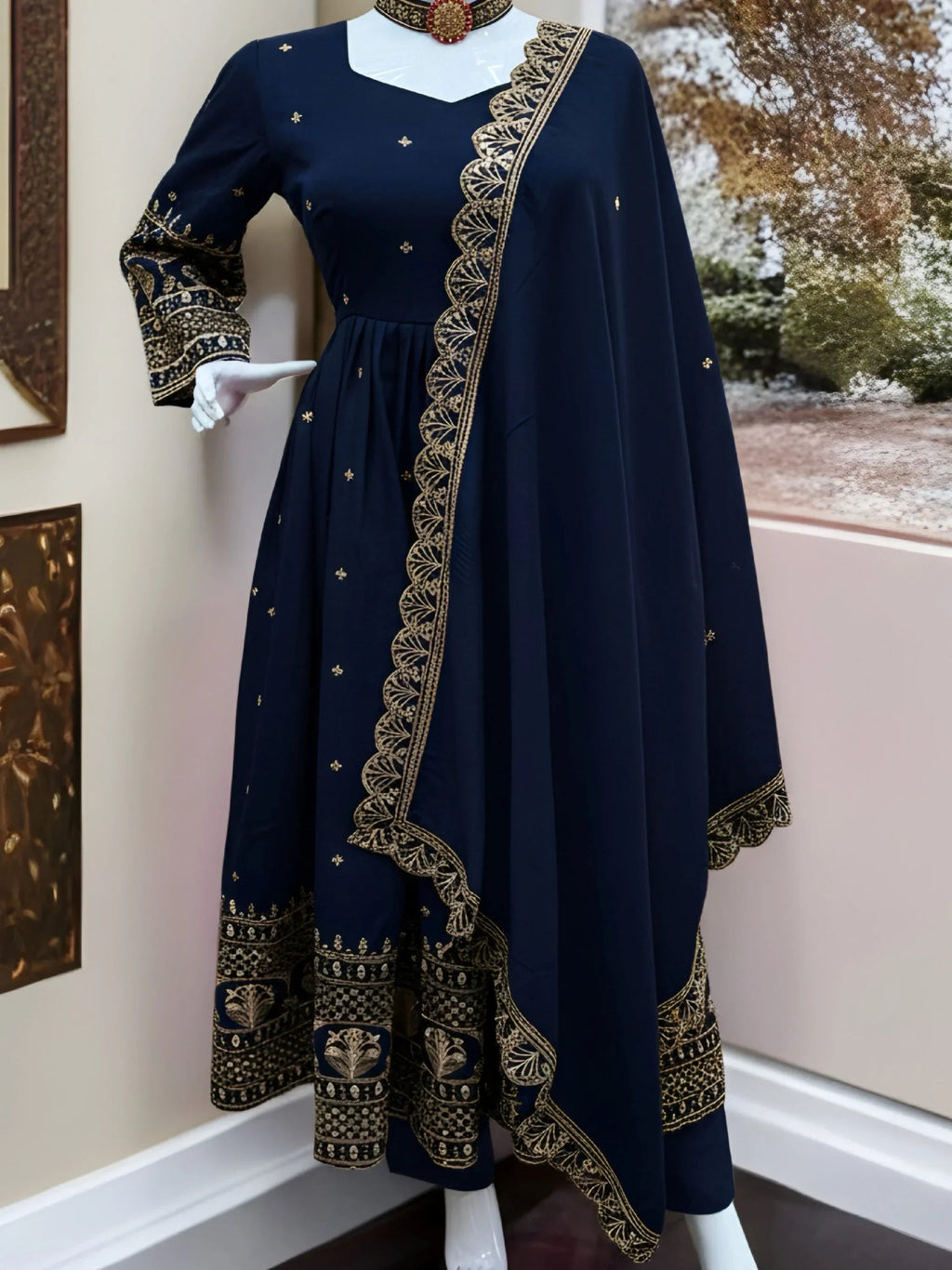 Blue Impressive Embroidered Silk Festive Wear Gown With Dupatta