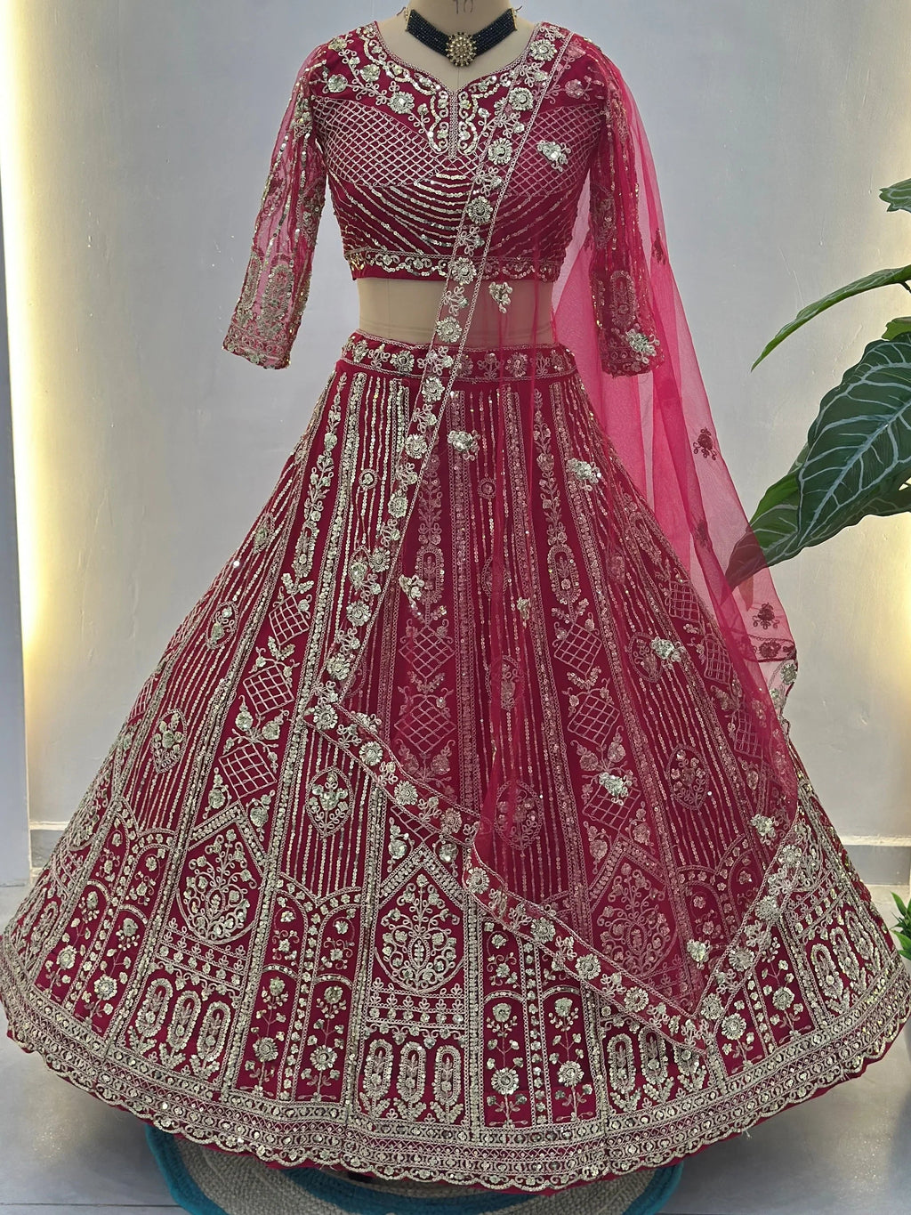 Red Amazing Sequins Embroidered Net Party Wear Lehenga Choli