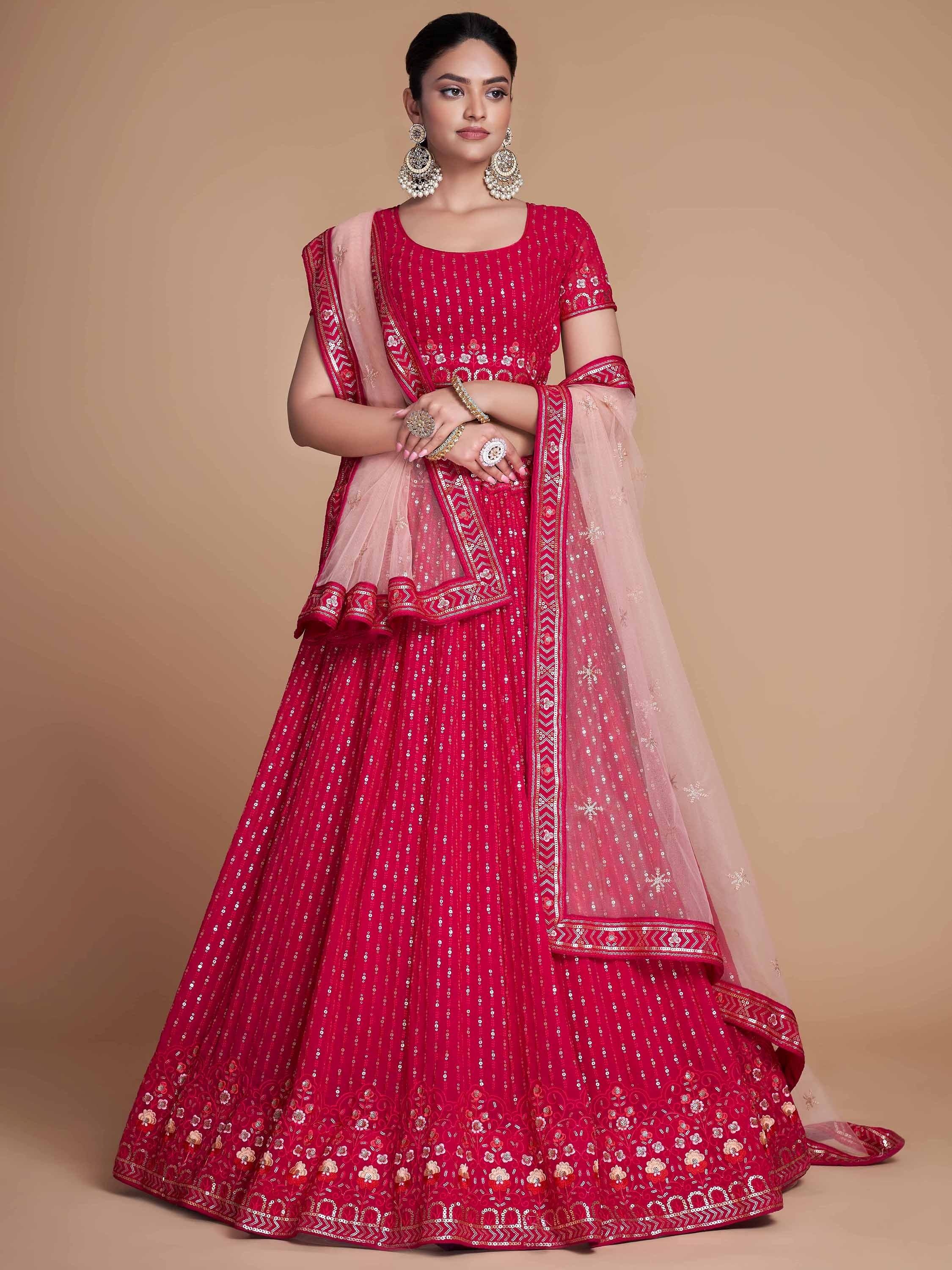 Pink Wondrous Sequined Georgette Bridesmaid Lehenga Choli
