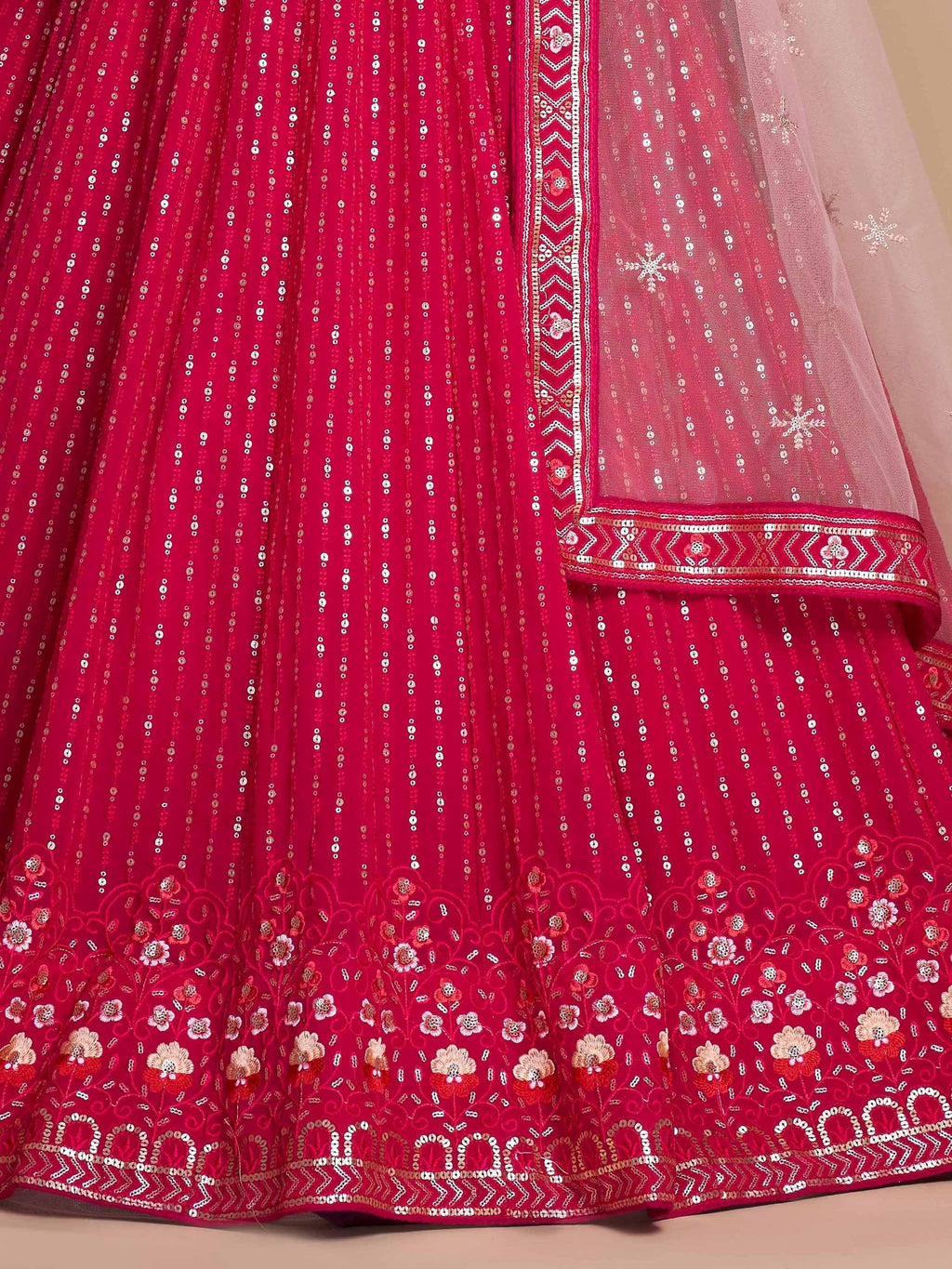 Pink Wondrous Sequined Georgette Bridesmaid Lehenga Choli