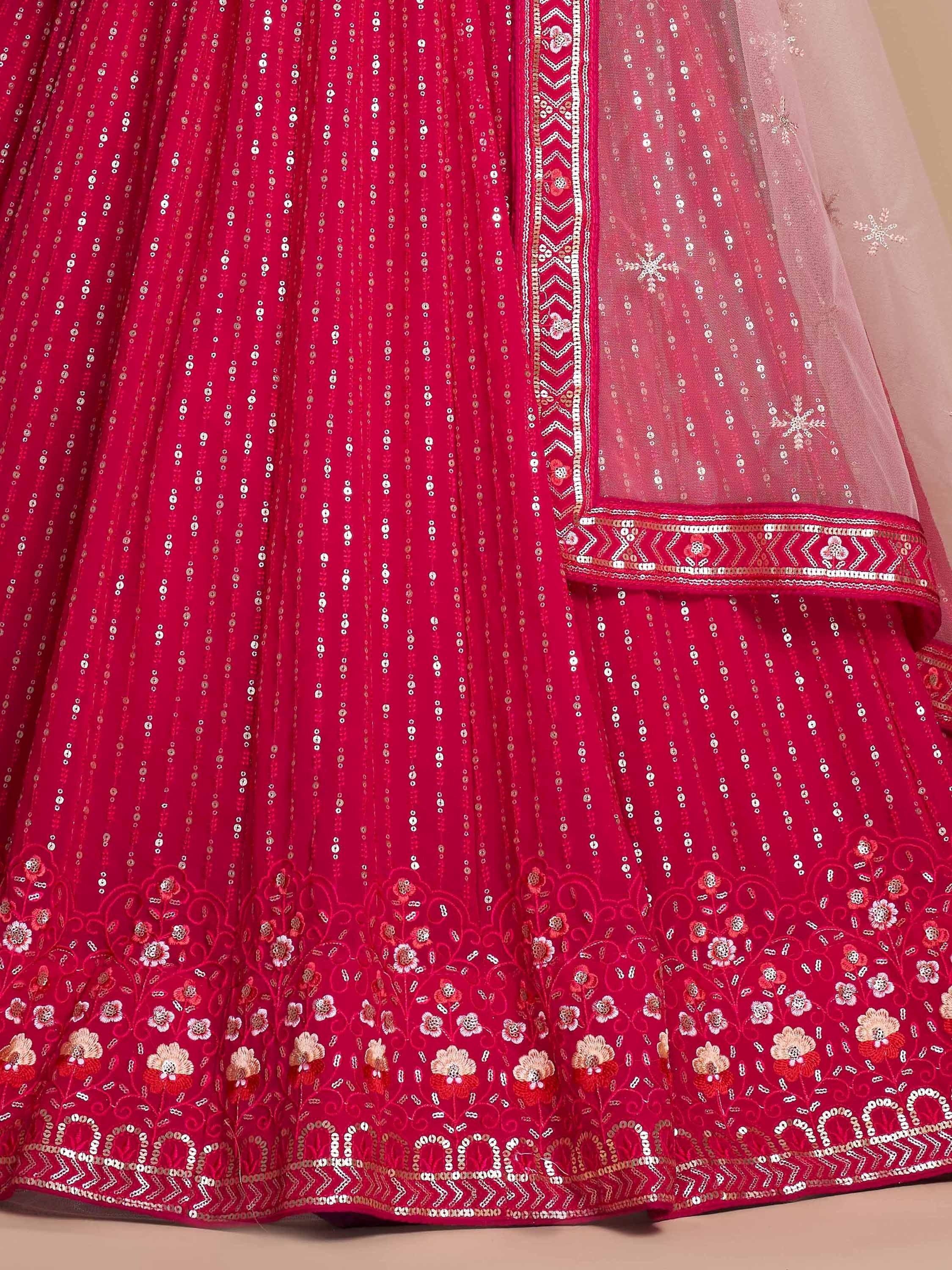 Pink Wondrous Sequined Georgette Bridesmaid Lehenga Choli