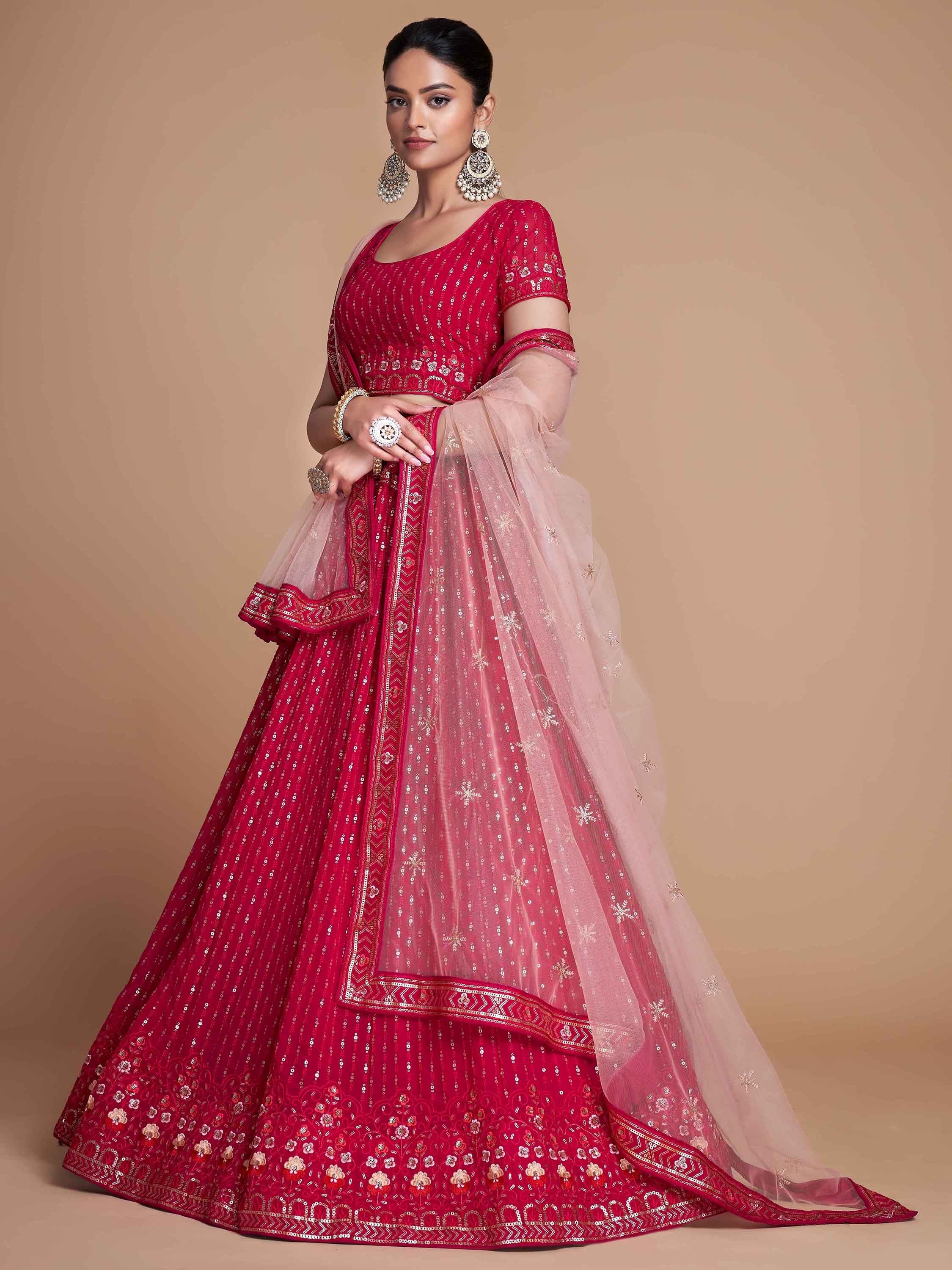 Pink Wondrous Sequined Georgette Bridesmaid Lehenga Choli