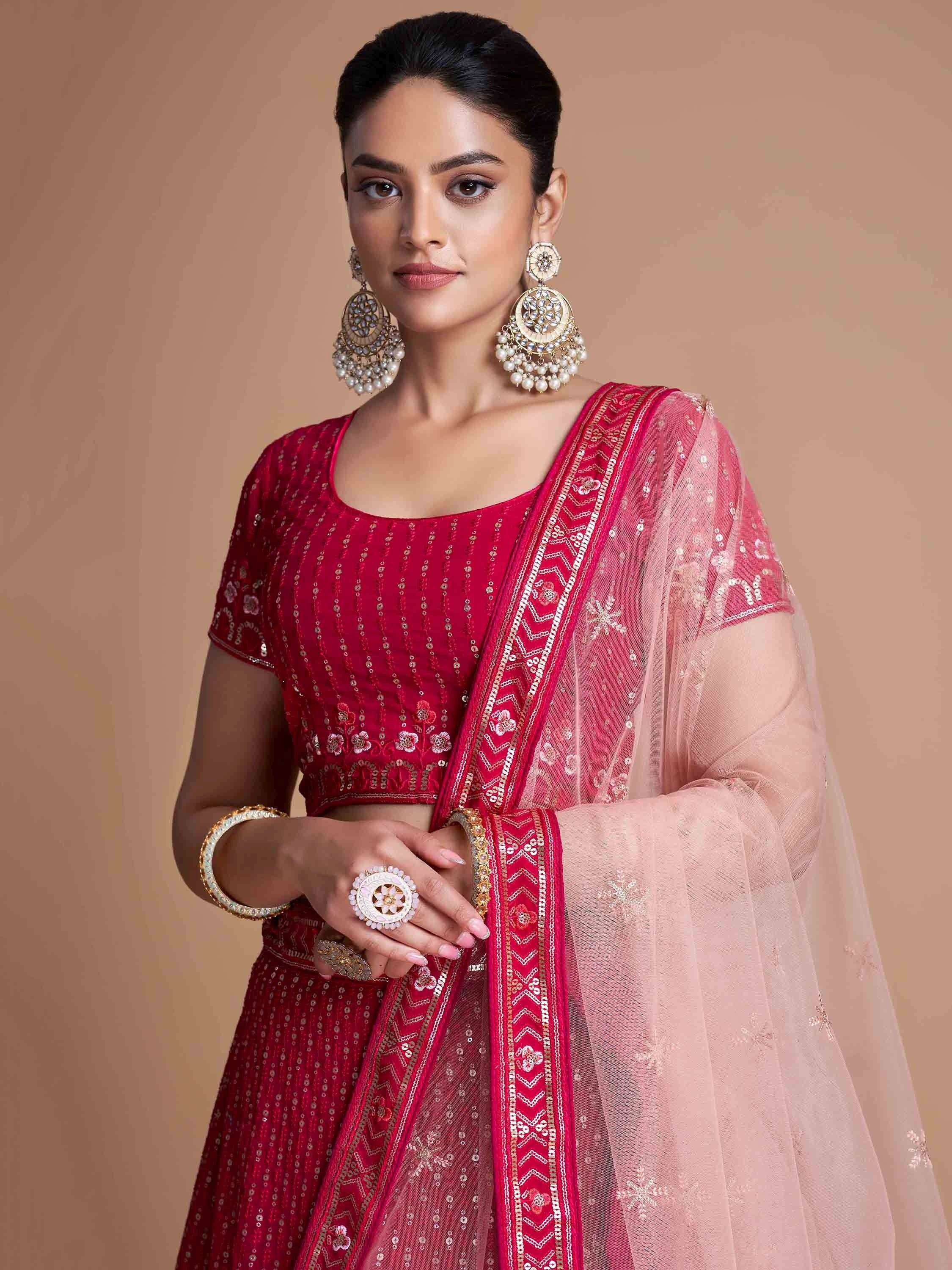 Pink Wondrous Sequined Georgette Bridesmaid Lehenga Choli