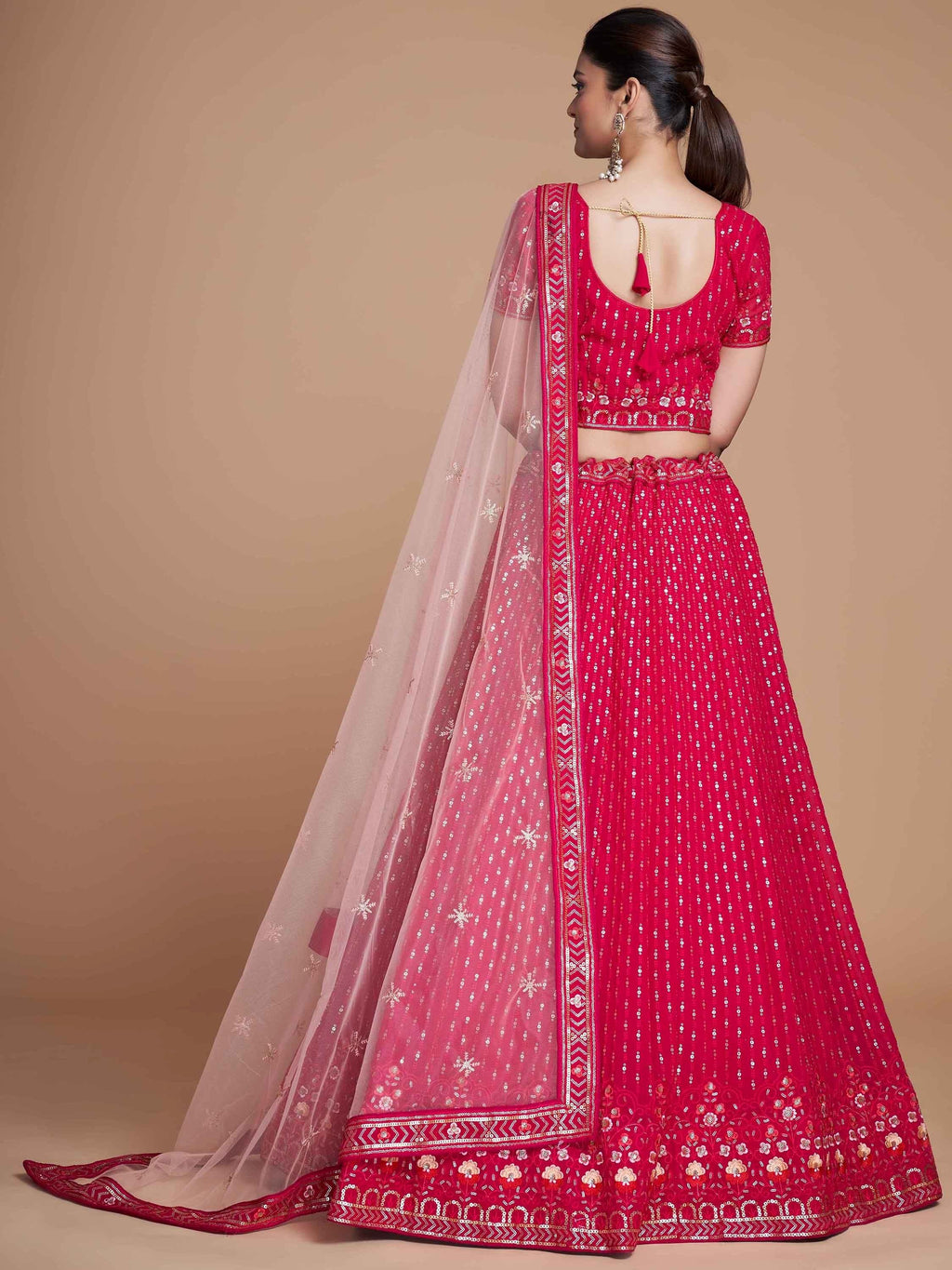 Pink Wondrous Sequined Georgette Bridesmaid Lehenga Choli