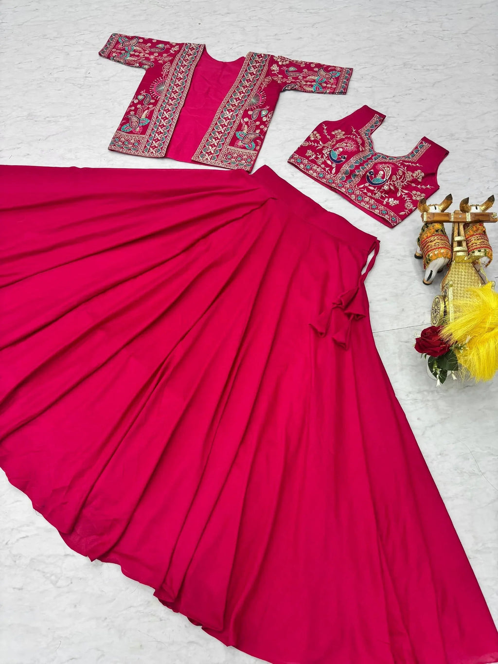 Stylish Pink Embroidered Silk Festive Wear Lehenga Choli With Jacket