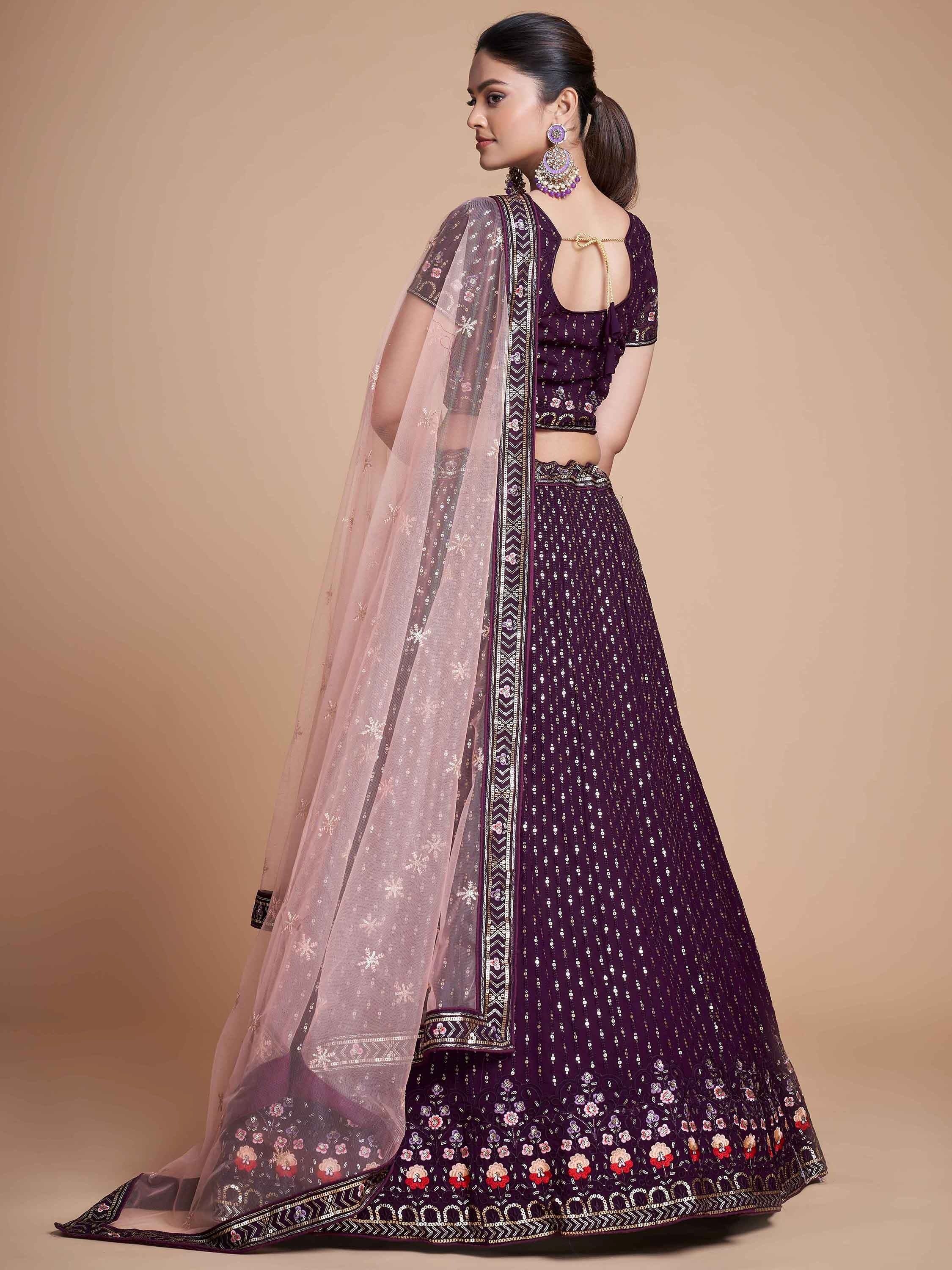 Glamorous Wine Sequins Georgette Bridesmaid Plus Size Lehenga Choli