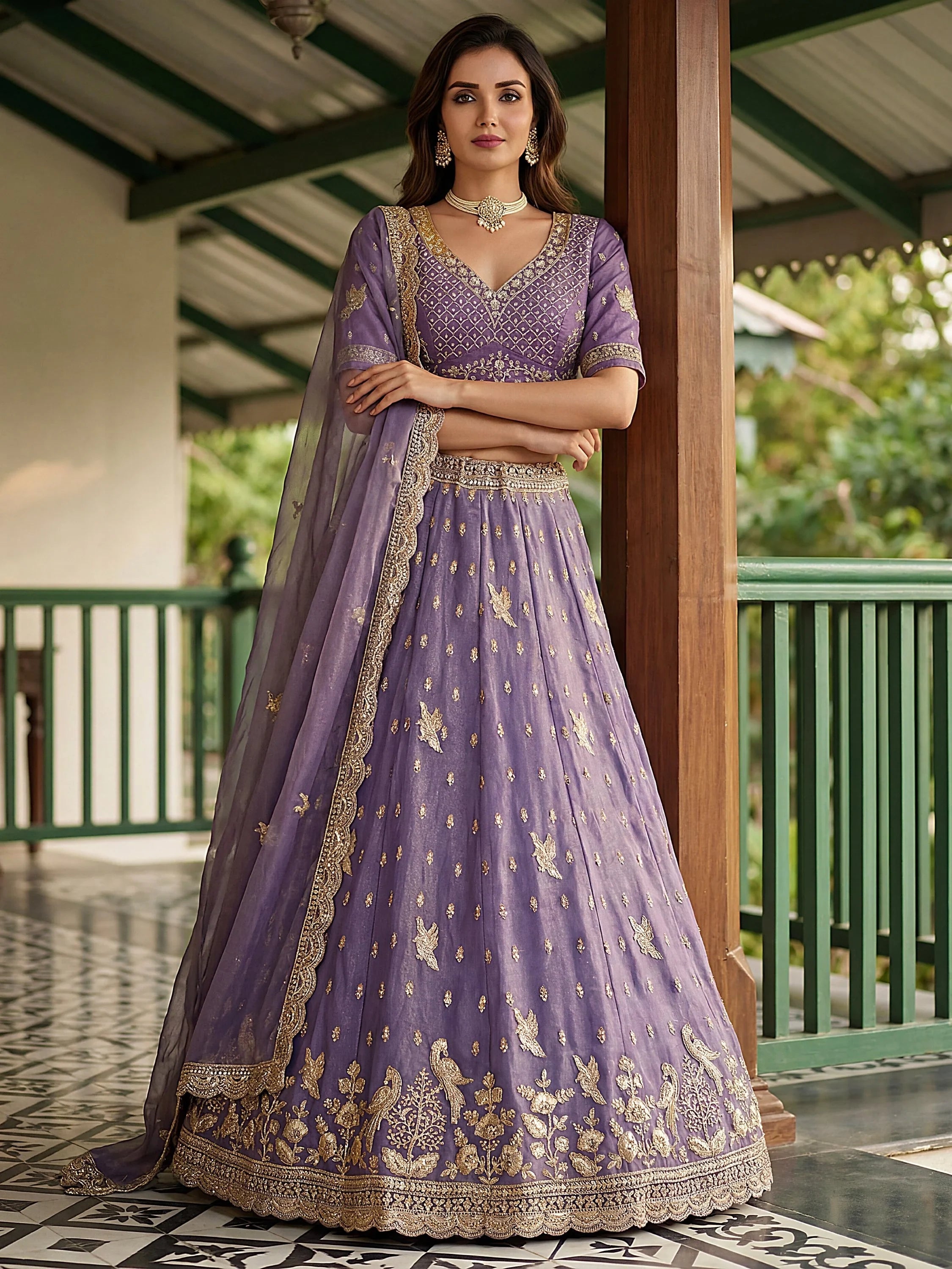 Purple Rich Diamond Work Organza Mehendi Wear Lehenga Choli