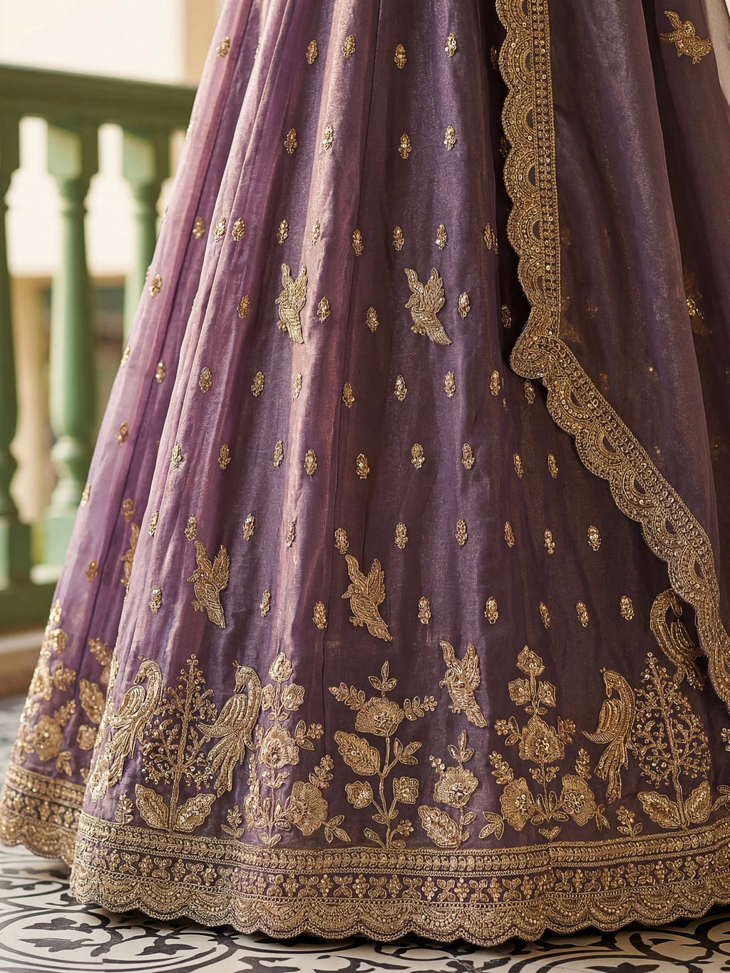 Purple Rich Diamond Work Organza Mehendi Wear Lehenga Choli