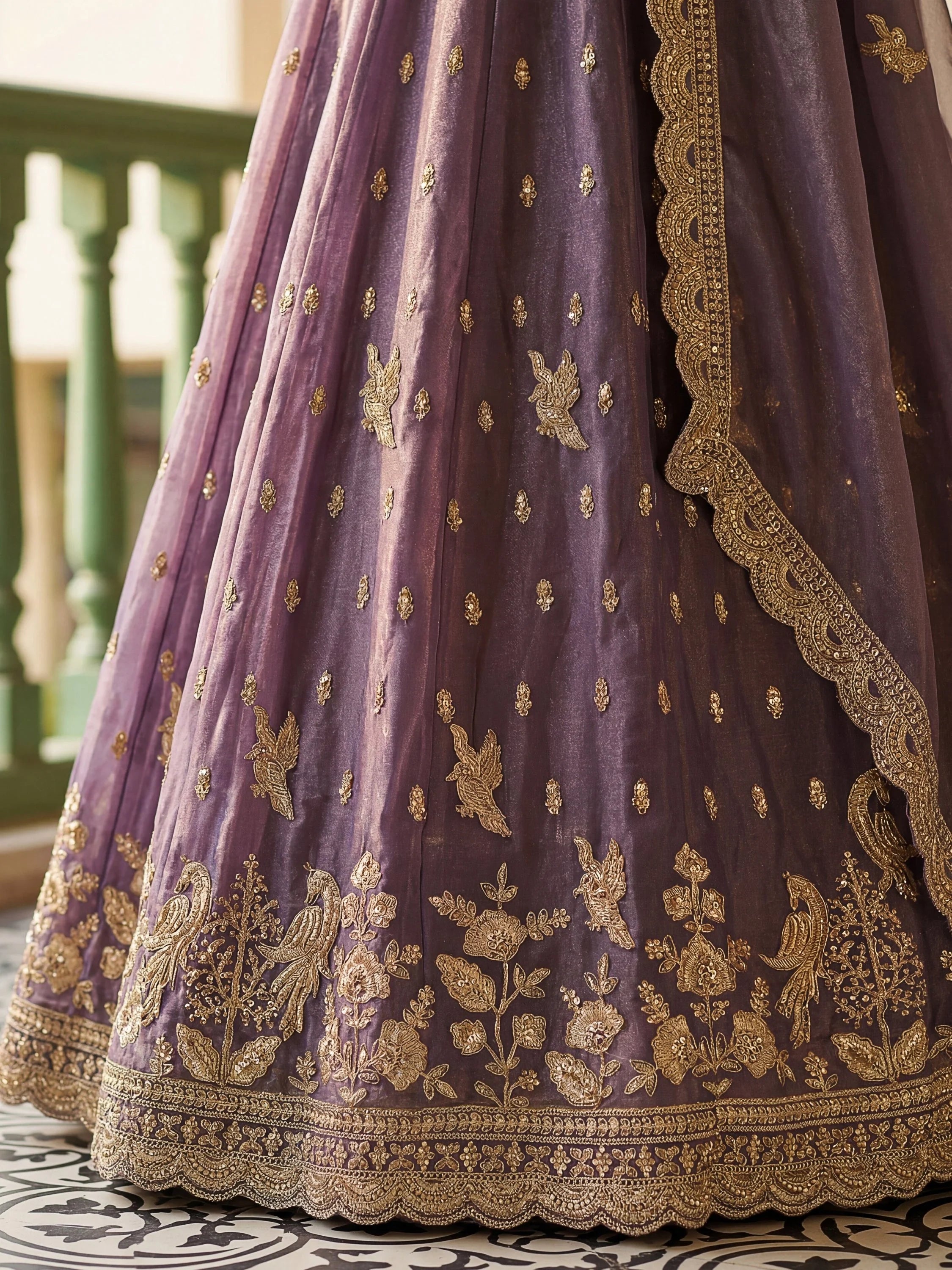 Purple Rich Diamond Work Organza Mehendi Wear Lehenga Choli