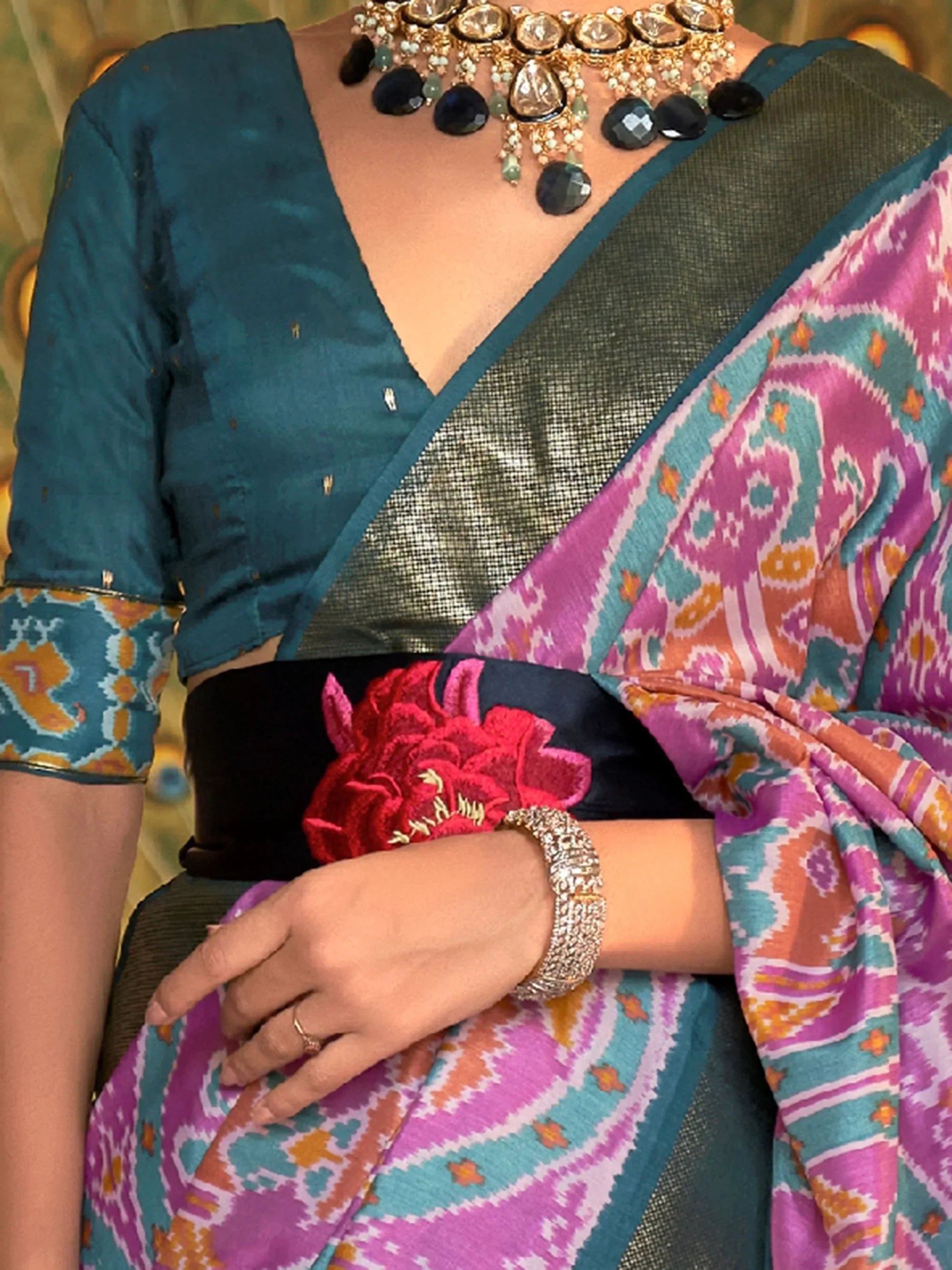 Stunning Purple Silk Patola Printed Function Wear Saree With Blouse