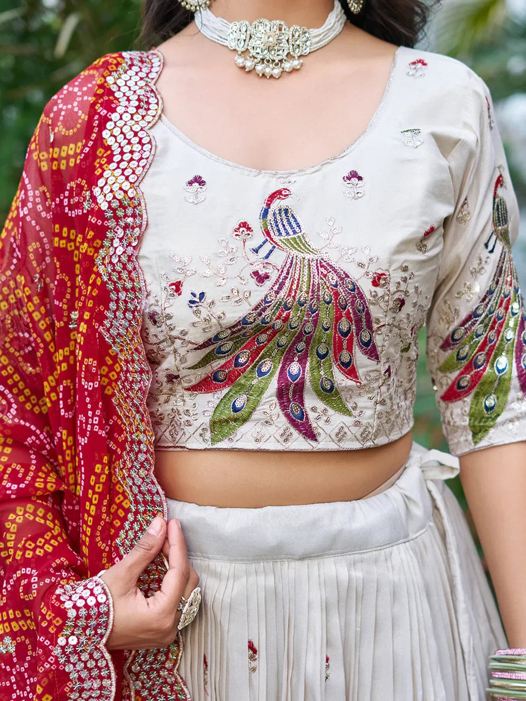 Capricious Off-White Sequins Tissue Silk Wedding Wear Lehenga Choli