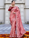 Pink Graceful Thread Embroidered Silk Wedding Wear Saree With Blouse