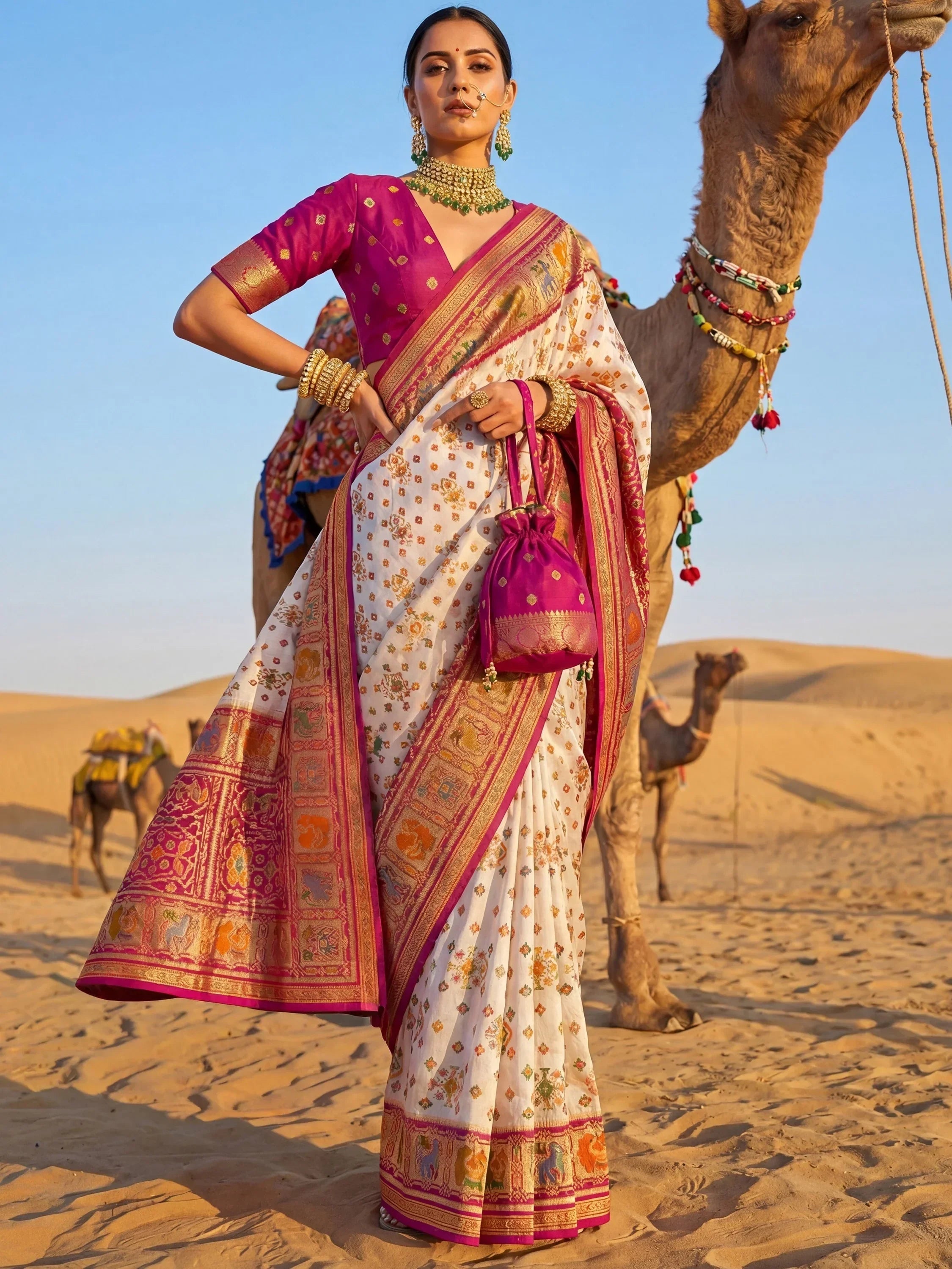 Pink Incredible Zari Weaving Silk Wedding Wear Saree With Blouse