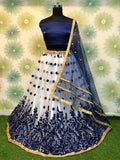 Awesome Navy Blue Thread Work Net Lehenga Choli With Dupatta