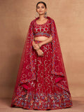 Bewitching Red Sequins Georgette Wedding Wear Lehenga Choli