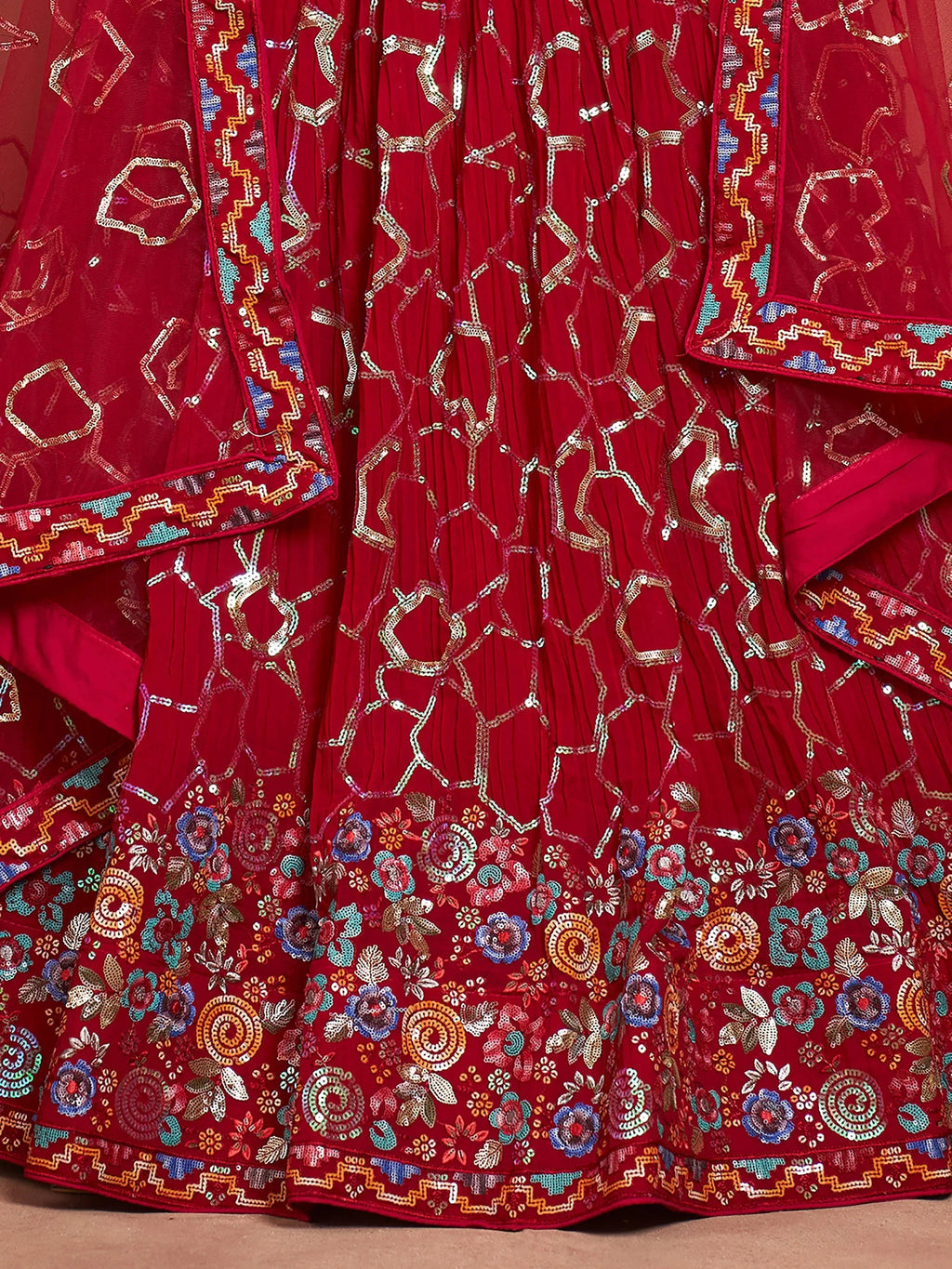 Bewitching Red Sequins Georgette Wedding Wear Lehenga Choli