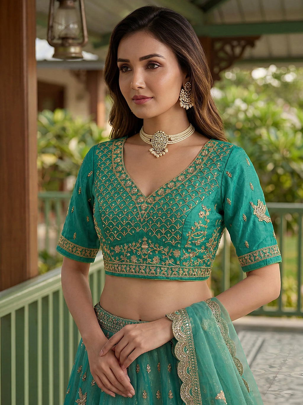 Sea Green Rich Diamond Work Organza Mehendi Wear Lehenga Choli