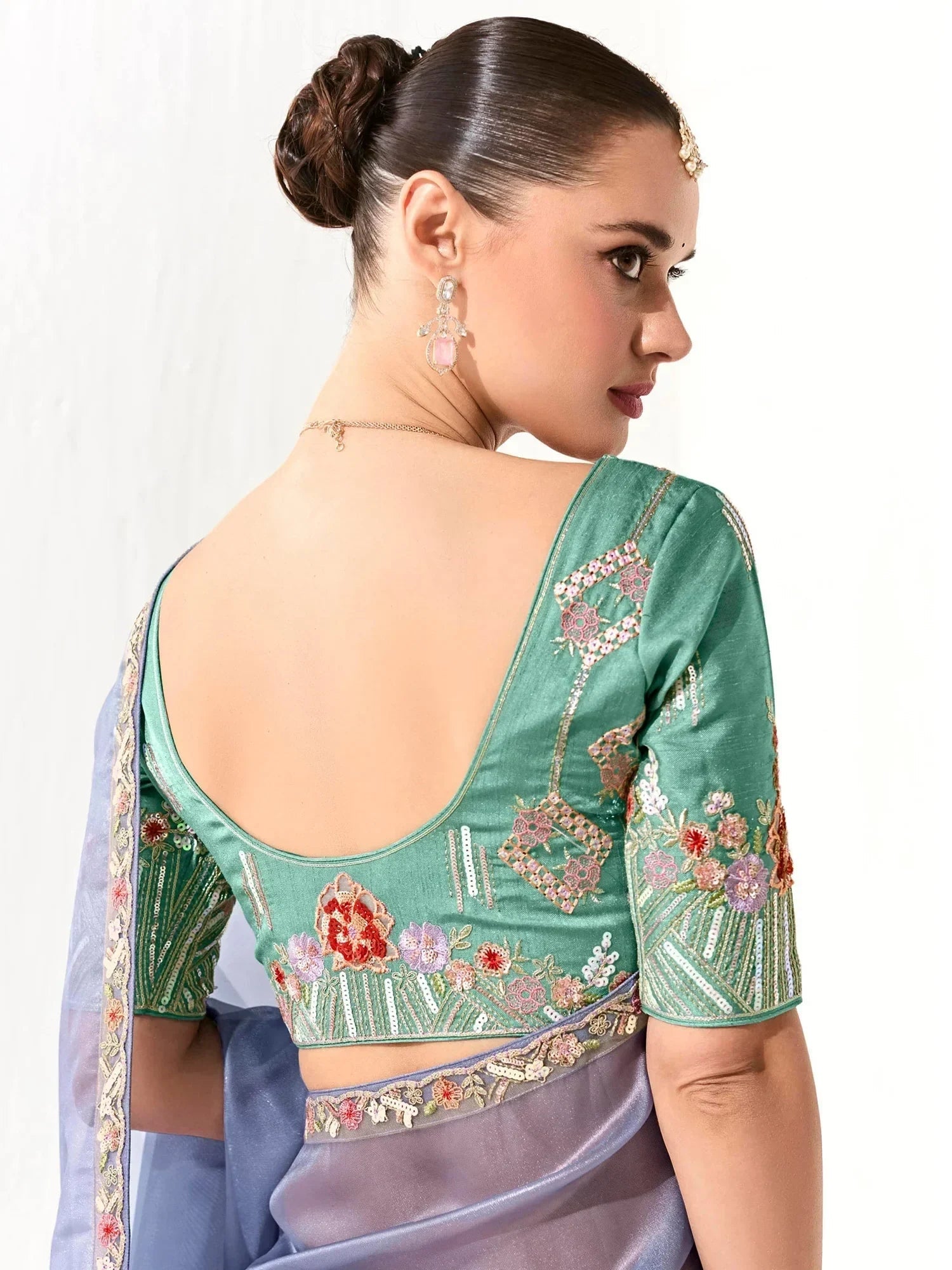 Mesmerizing Dusty Blue Border Work Tissue Silk Engagement Wear Saree
