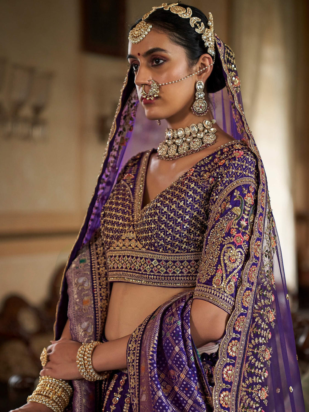 Graceful Royal Blue Sequins Silk Bridal Wear Lehenga With Double Dupatta