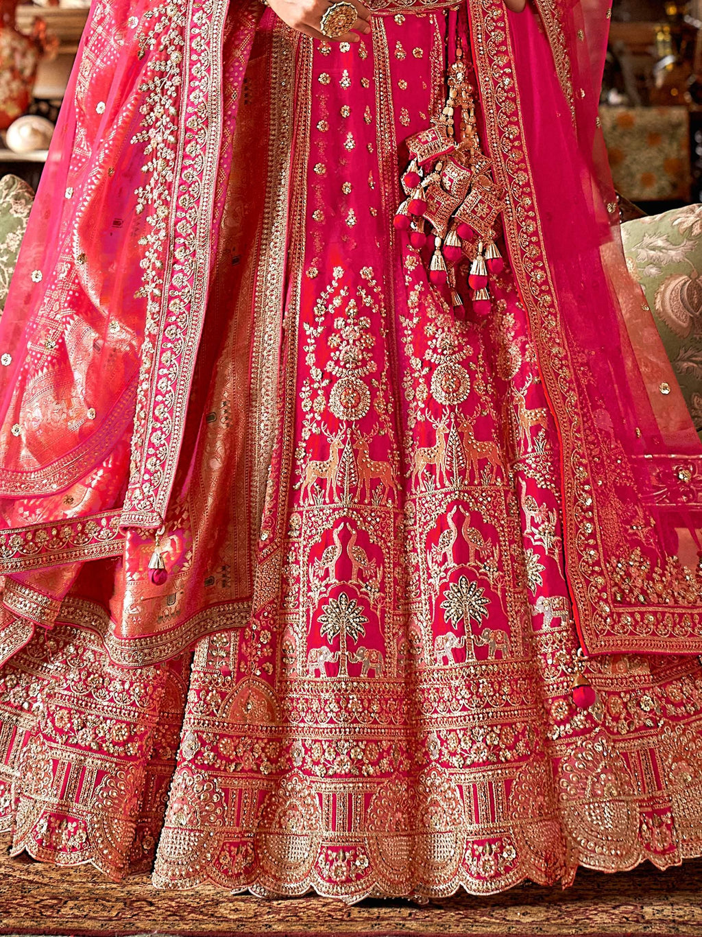 Awesome Pink Sequins Silk Bridal Lehenga Choli With Double Dupatta