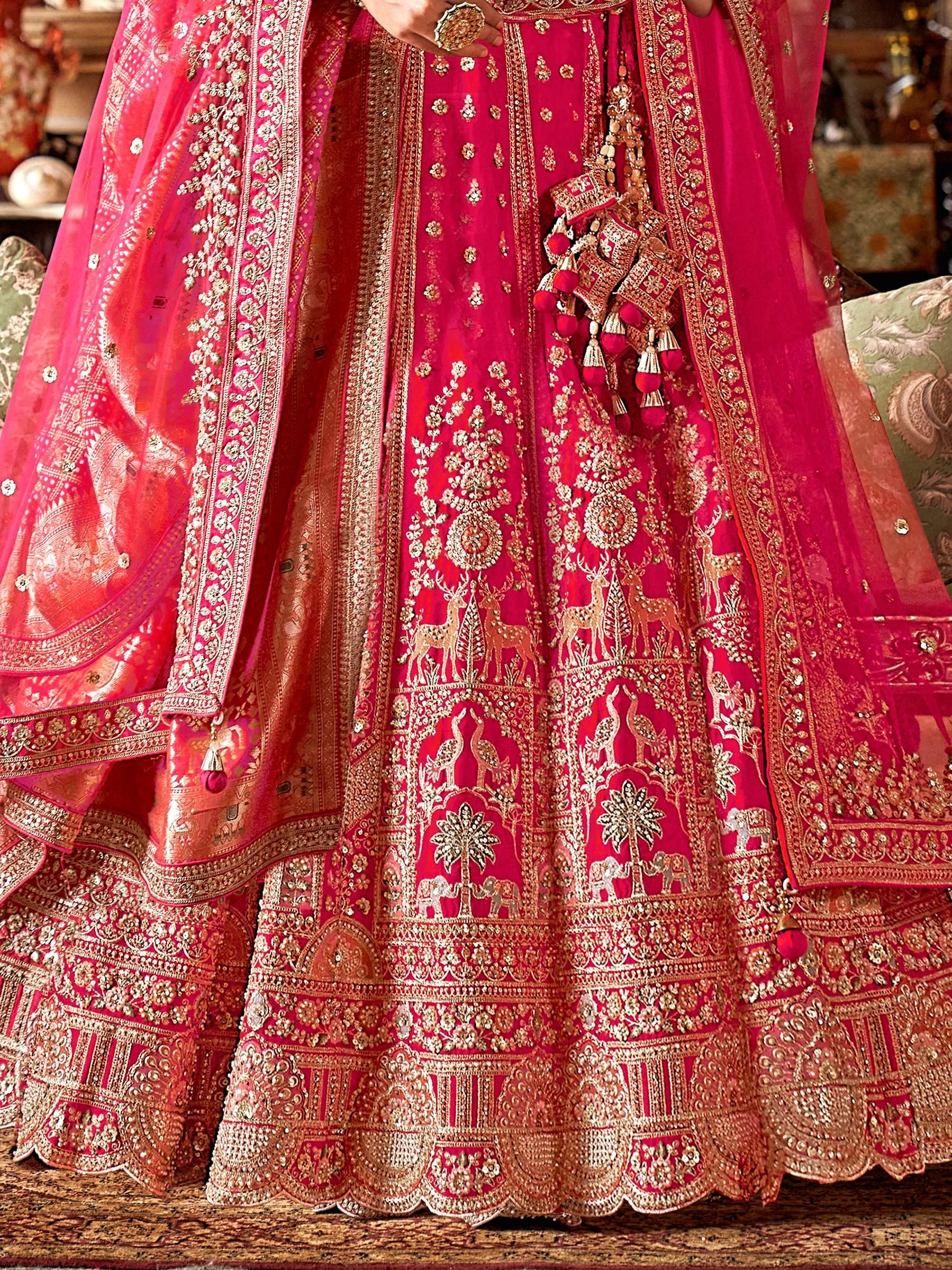 Awesome Pink Sequins Silk Bridal Lehenga Choli With Double Dupatta