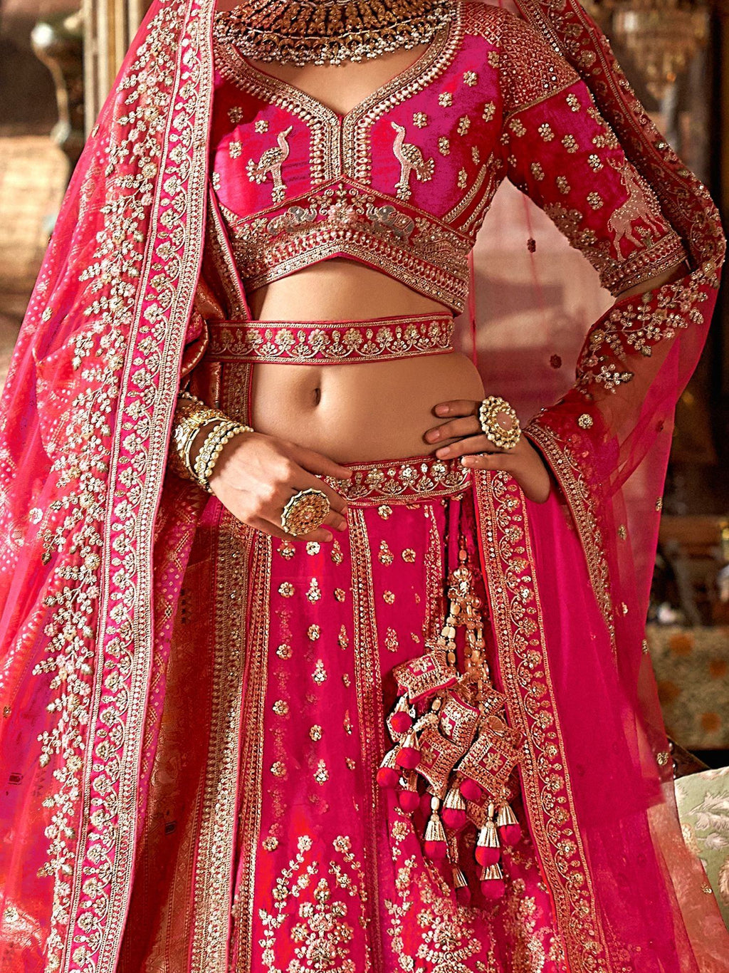 Awesome Pink Sequins Silk Bridal Lehenga Choli With Double Dupatta