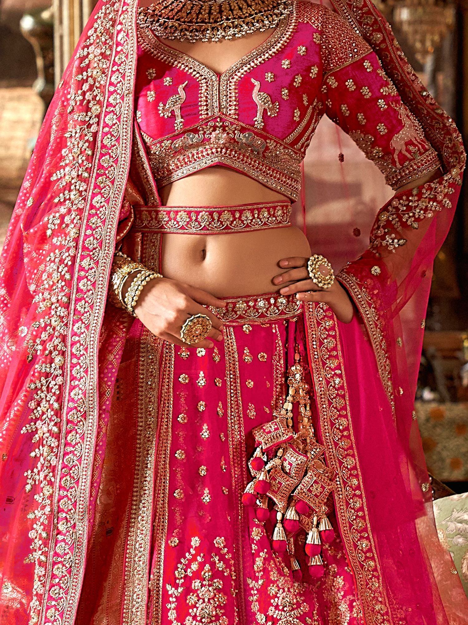Awesome Pink Sequins Silk Bridal Lehenga Choli With Double Dupatta