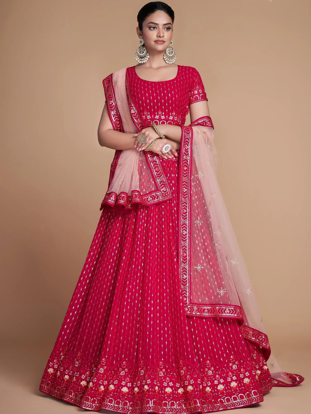 Rose Wondrous Sequined Georgette Bridesmaid Lehenga Choli