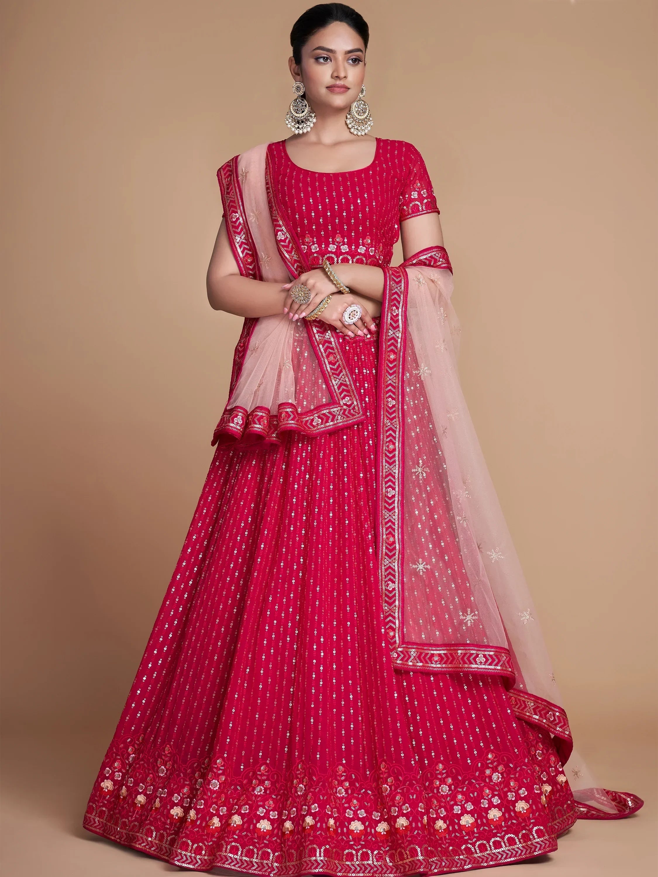 Rose Wondrous Sequined Georgette Bridesmaid Lehenga Choli