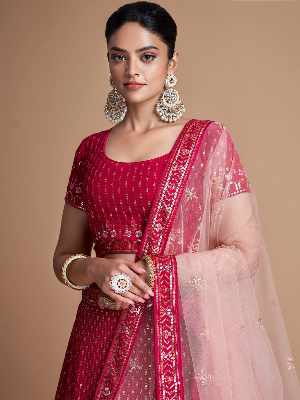 Rose Wondrous Sequined Georgette Bridesmaid Lehenga Choli
